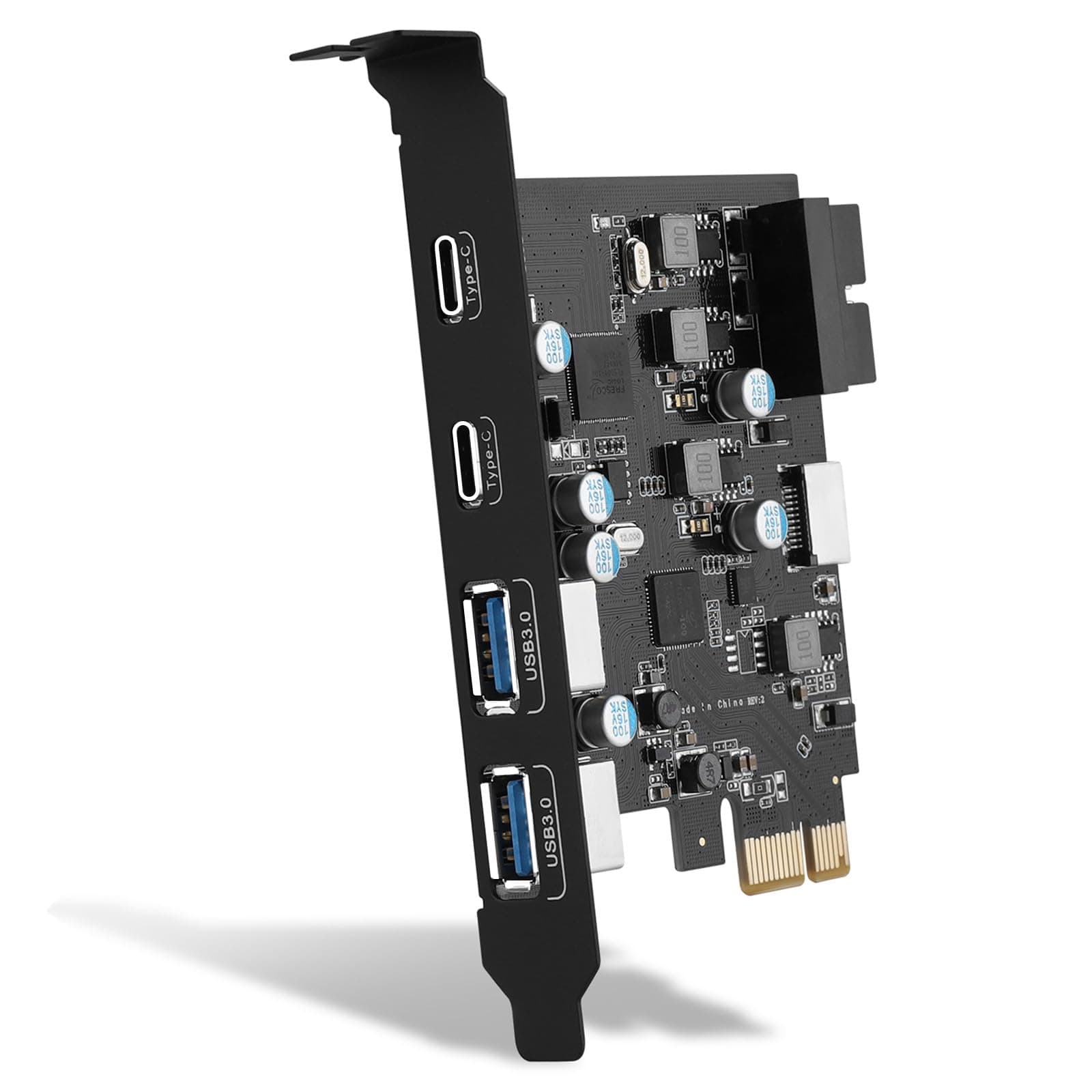 6-Ports USB PCIe Card PCI Express to Type C(2),USB Type-A(2) Expansion Card with Internal 19 Pin Connector/Type E(A-Key) Front Panel Adapter for Desktop PC Support Window/11/10/ and Linux