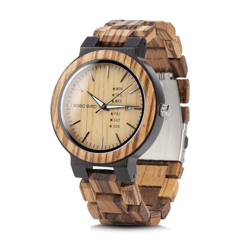 Mens Wooden Watch ボボバード メンズ 男性用 木製腕時計 アナログクォーツ 日付週表示 軽量(ブラウン)
