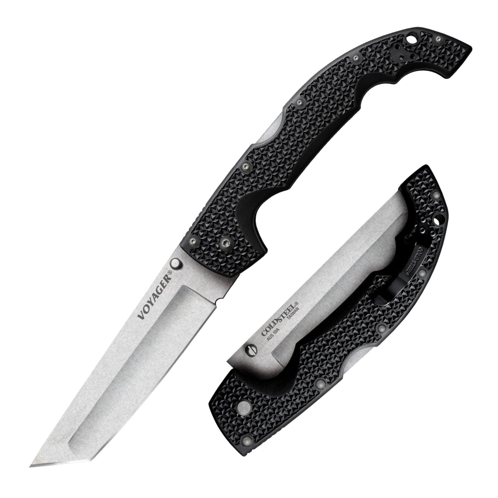 XL Voyager 5.5" AUS10A Tanto Point Razor-Sharp Blade 6.75" Griv-Ex Handle Everyday Carry Tactical Folding Knife w/Tri-Ad Lock