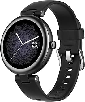 Smart Watch for Women Waterproof, Round Women's Watch Compatible with iPhone Android Phones Fitness Tracker Watch with Heart Rate Monitor Pedometer Sleep Tracker Digital Watch Black, Lynn