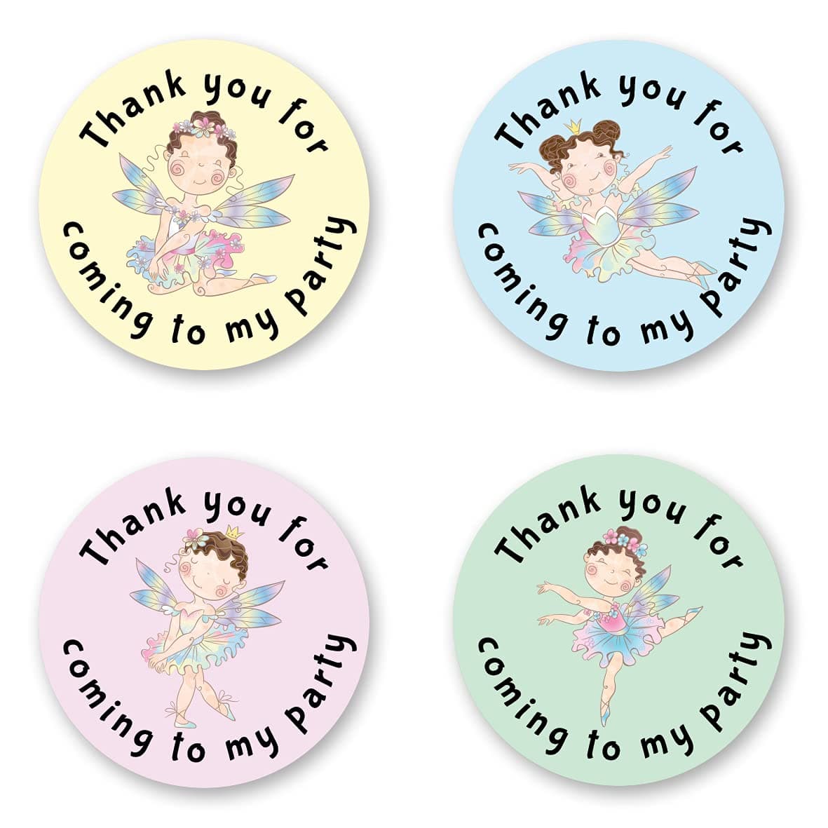 40mm Princess Fairy Thank You for Coming to My Party Round Stickers for Party Bags & Sweet Cones (24 x Stickers)