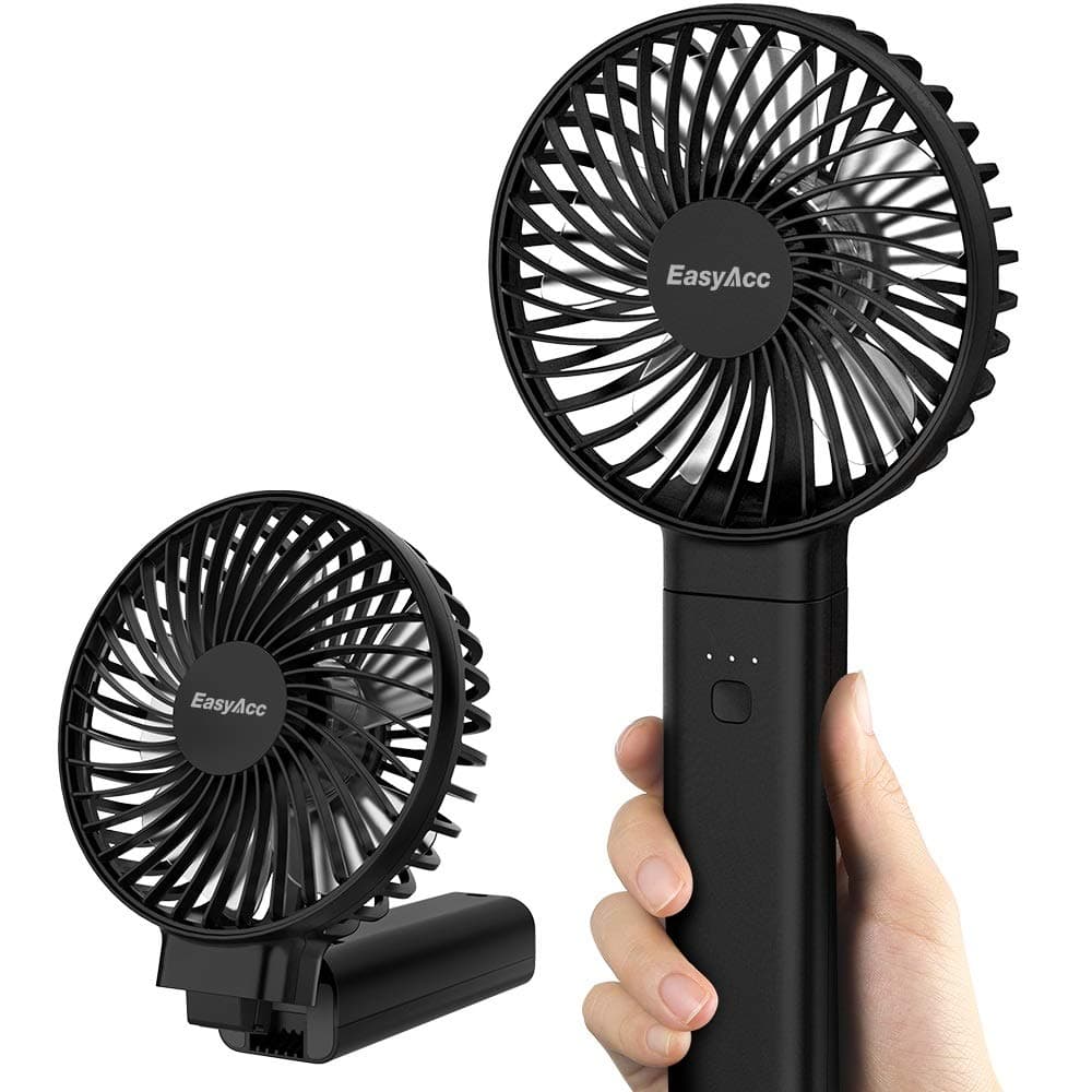 EasyAcc Handheld Fan, Portable USB Fan [Powerful Wind & Quick Cool] Up to 17H 4 Speeds Personal Fan with One Touch Power Off Rechargeable Battery Foldable Adjustable Fan for Home Office Travel-Black