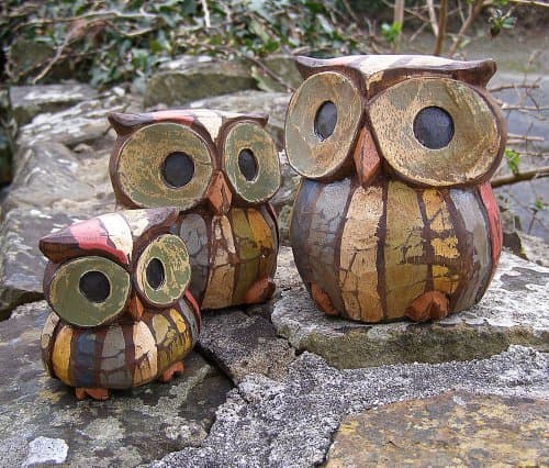 Set of 3 Wooden Owls Fair Trade 10cm, 8cm, 6cm.