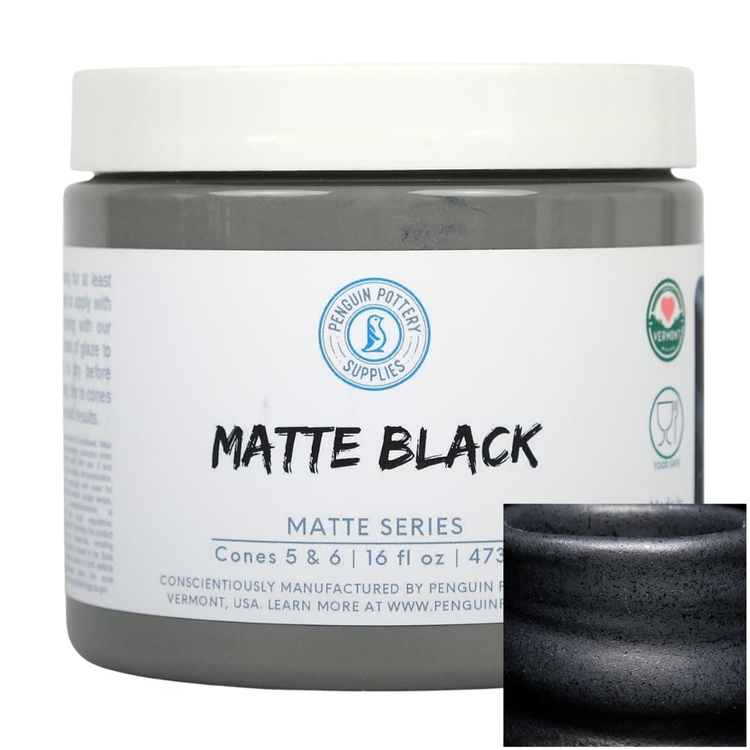Penguin Pottery - Matte Series - Matte Black - Mid Fire Glaze, High Fire Glaze, Cone 5-6 for Mid Fire Clay, High Fire Clay - Ceramic Glaze Pottery (1 Pint | 16 oz | 473 ml)