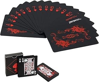 54Pcs Poker Playing Cards Black Deck of Poker Card with Rose Pattern & Flower Backing, Classic Magic Tricks Tool - Super Waterproof PVC Cards
