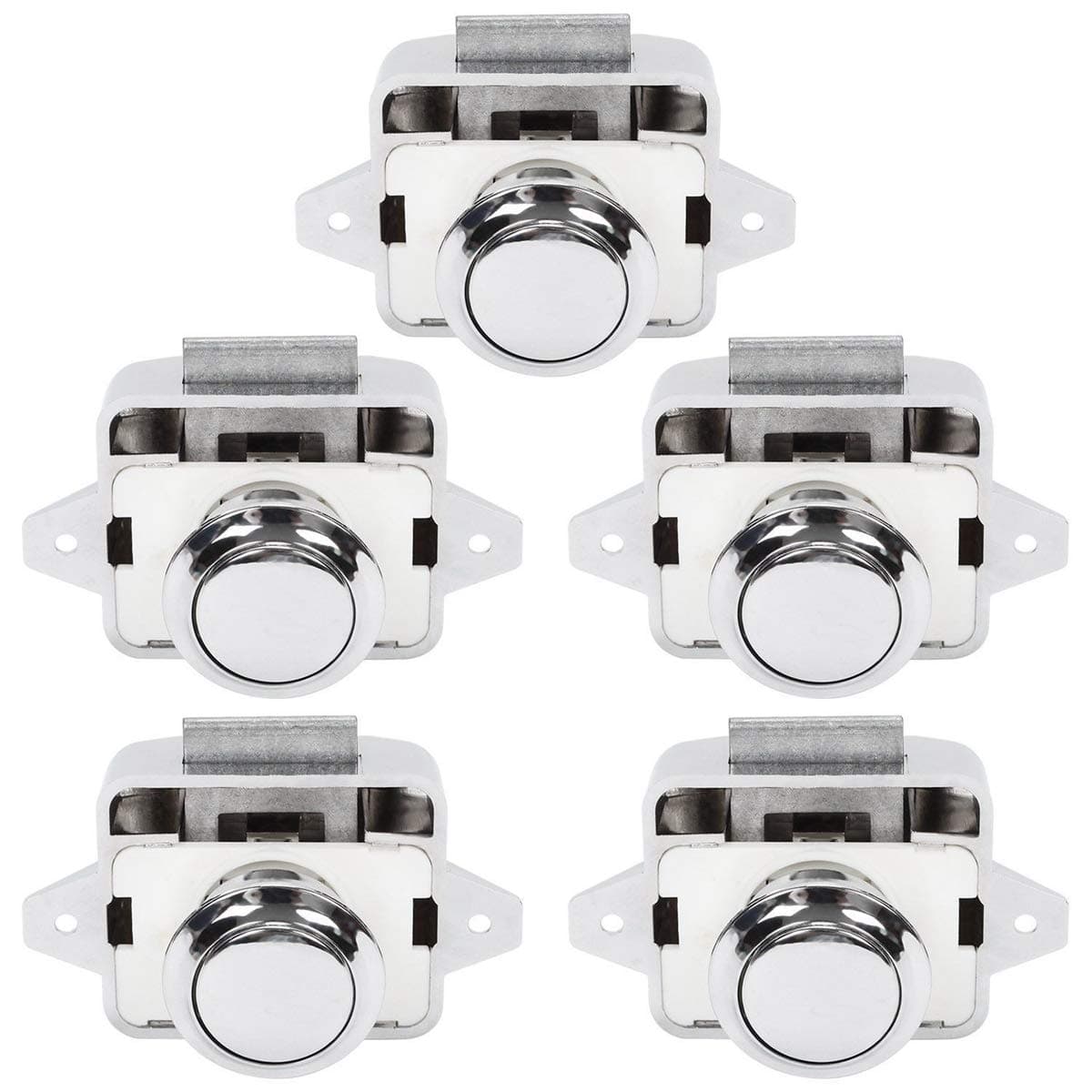 OCGIG 5PCS Push Button Locks Cabinet Door Catch Lock for Caravan Motorhome Camper Van Latch Cupboard