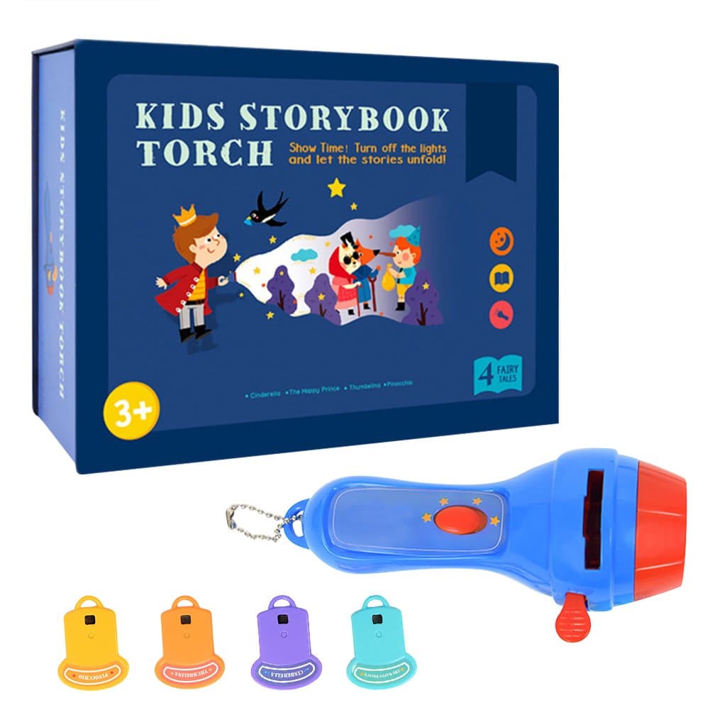 Kids Story Torch and Projector Baby Flashlight Toy Educational Toy 4 Slides 32 Fairy Tales Movies