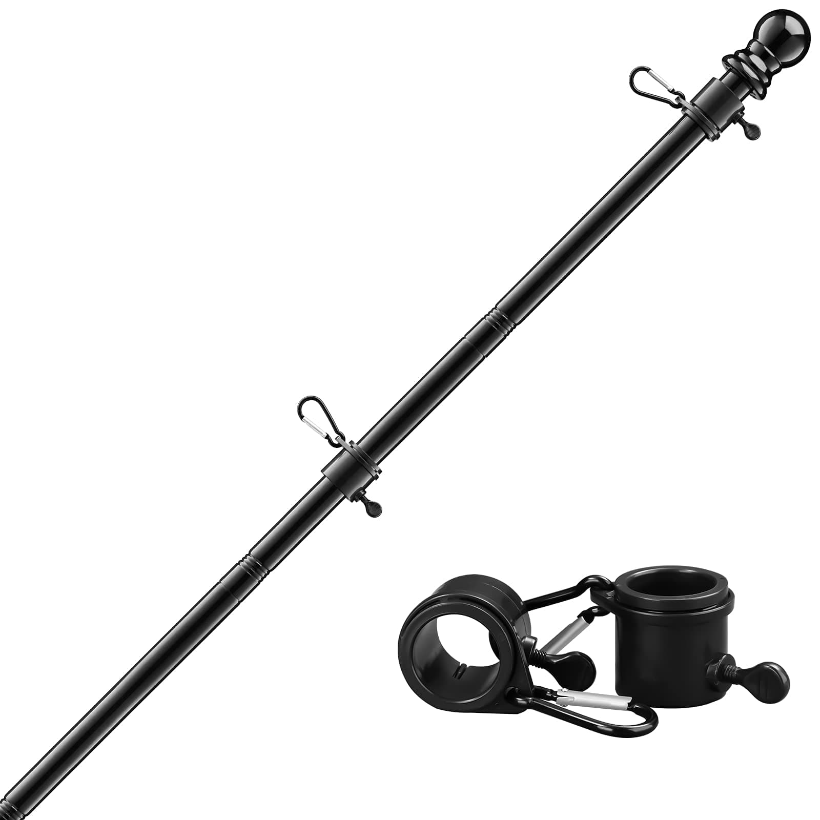 diig 6FT Flag Pole Kit,Stainless Steel Heavy Duty Black American US Flagpole, Rustproof for Outdoor Garden Roof Walls Yard Truck (Without Bracket)
