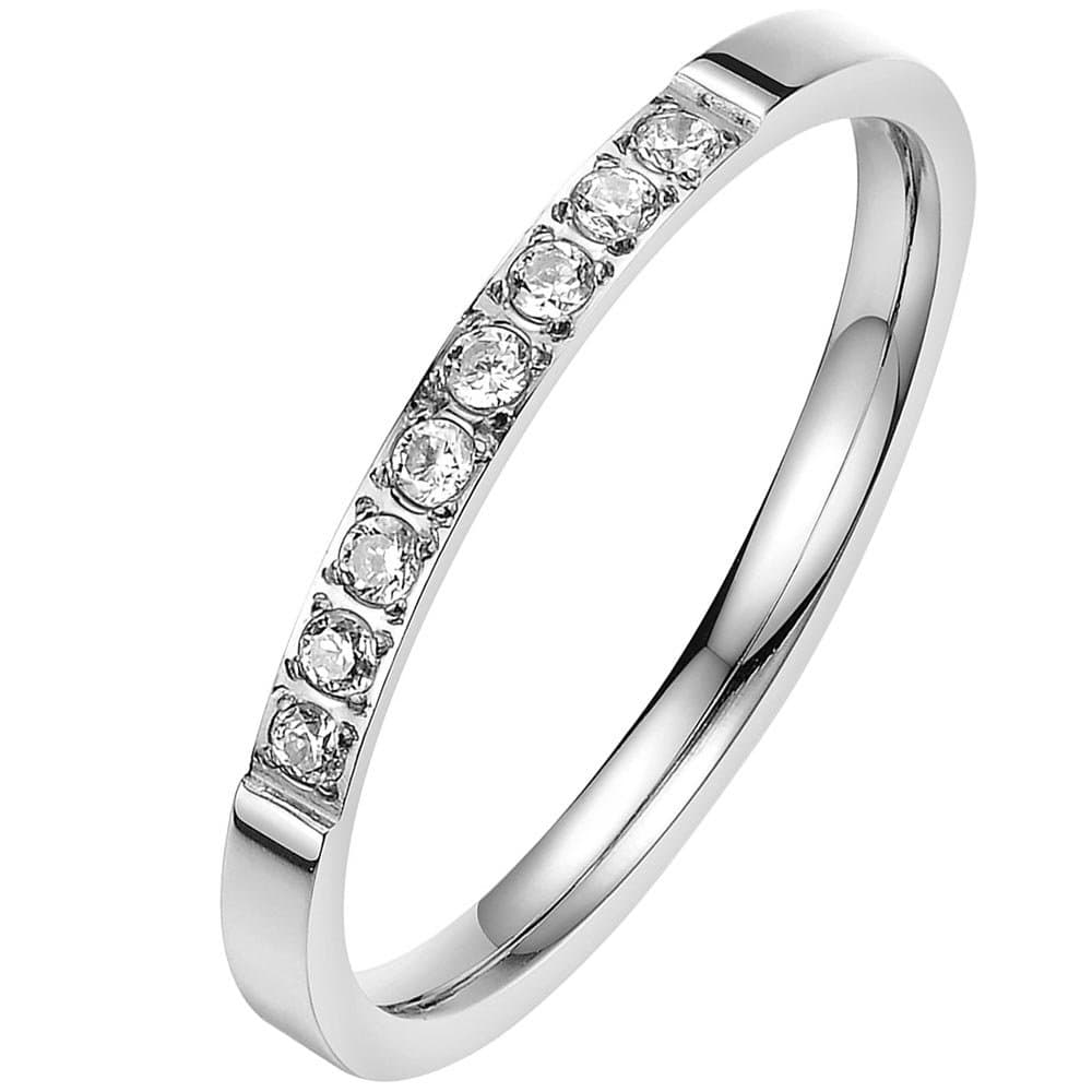 MENSO Women's 2mm Classic White Cubic Zirconia Stainless Steel Love Promise Wedding Eternity Cz Ring Elegant