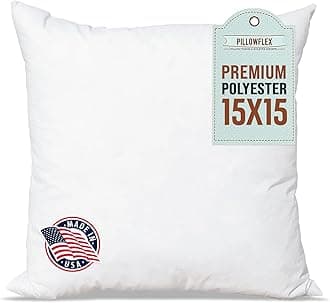 Pillowflex Premium Polyester Throw Pillow Insert - 15x15 - Ultra Soft Small Square Throw Pillow, Couch Sham, Lumbar, Back, Sofa - Machine Washable - Decorative Accent Form - 1 Soft Pillow
