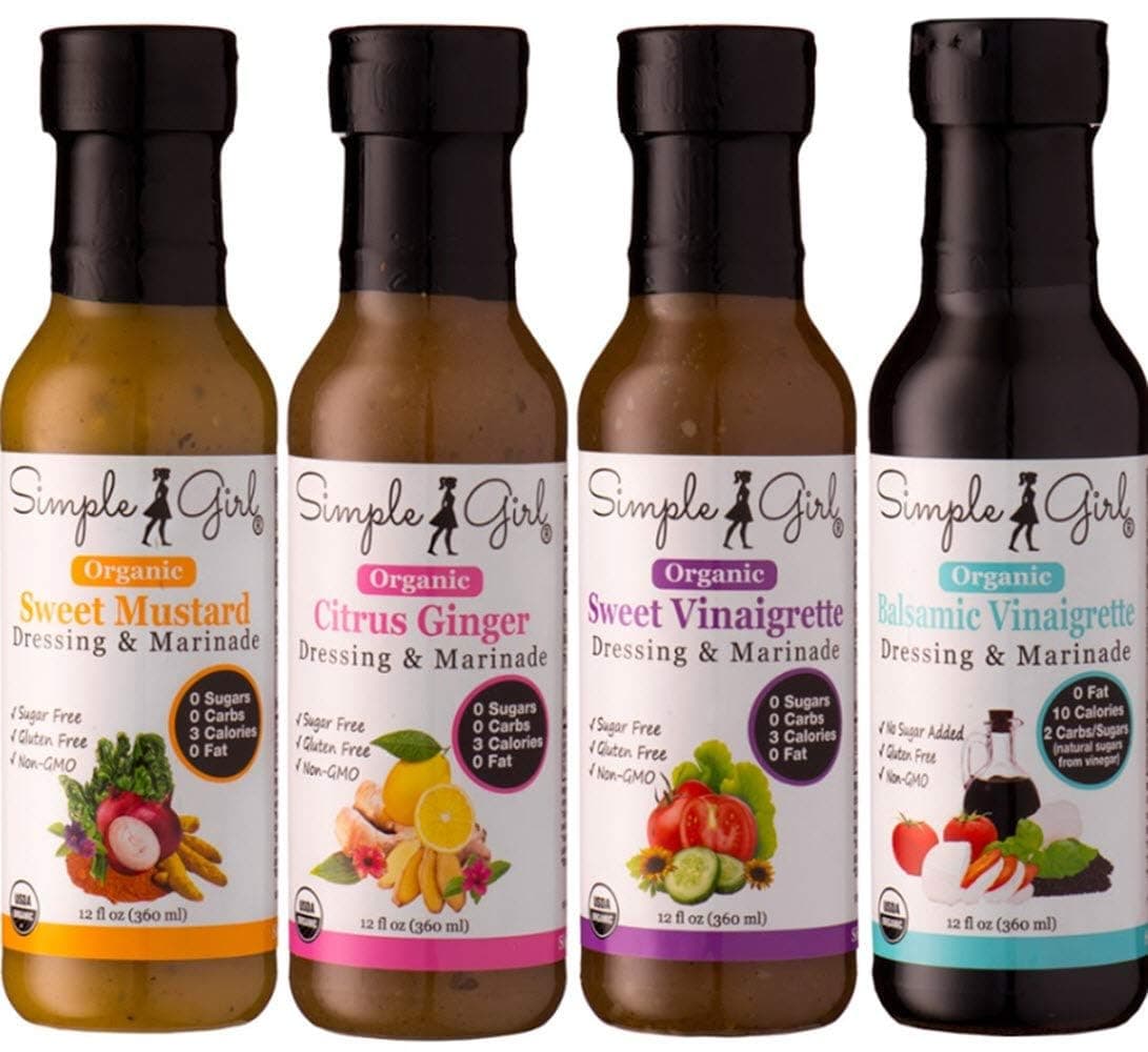 Organic Salad Dressing Variety - Sweet Vinaigrette, Balsamic Vinaigrette, Sweet Mustard and Citrus Ginger - Sugar Free Dressings, Low/No Carb, Fat Free, Diabetic, Gluten Free, Vegan, Paleo, and Keto Friendly - 4 Pack (12 Fl Ounce each)