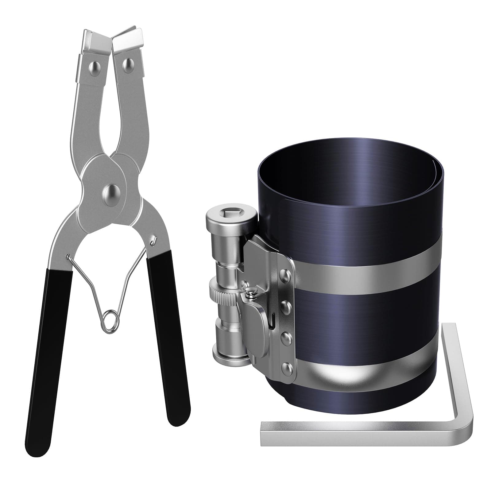 Moker Car Engine Piston Ring Installer Removal Kit，Adjustable Sizes From 2-1/8 Inches To 7 Inches (53mm - 175mm) with Piston Installer Plier