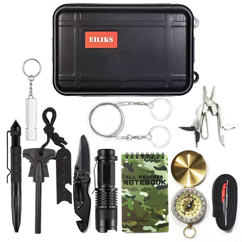 EILIKS Emergency Survival Gear Kits 14 in 1, Outdoor Emergency SOS Multi Professional Tools for Wilderness Hunting/Trip/Cars/Hiking/Camping Gear