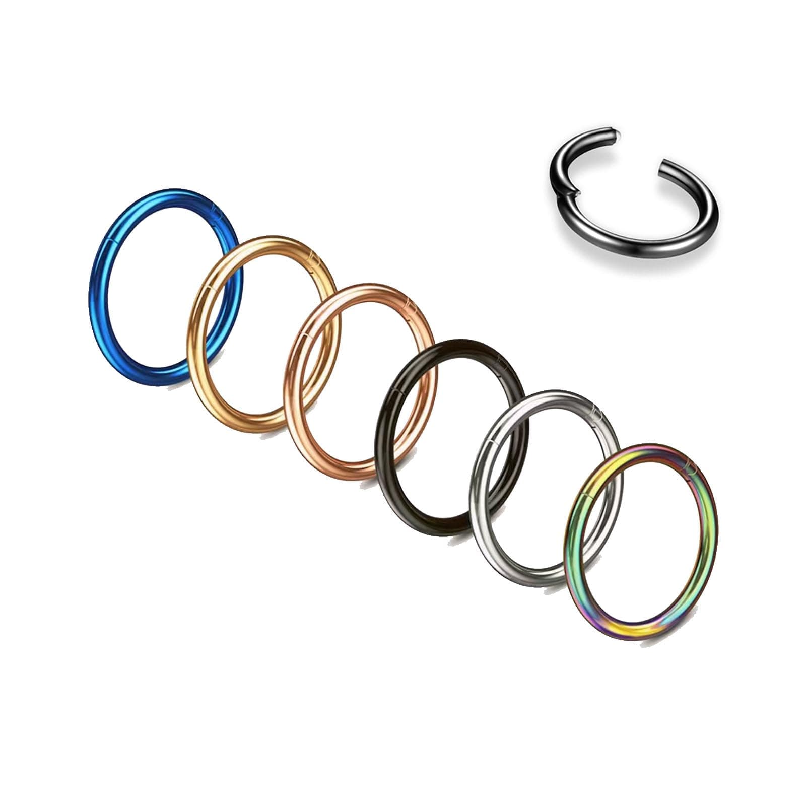 20G 18G 16G 14G Nose Rings Hoops 316L Surgical Steel Hinged Clicker Segment Septum Nose Lip Rings for Women 6mm 7mm 8mm 9mm 10mm 12mm Gold Silver Black Rose Gold Blue