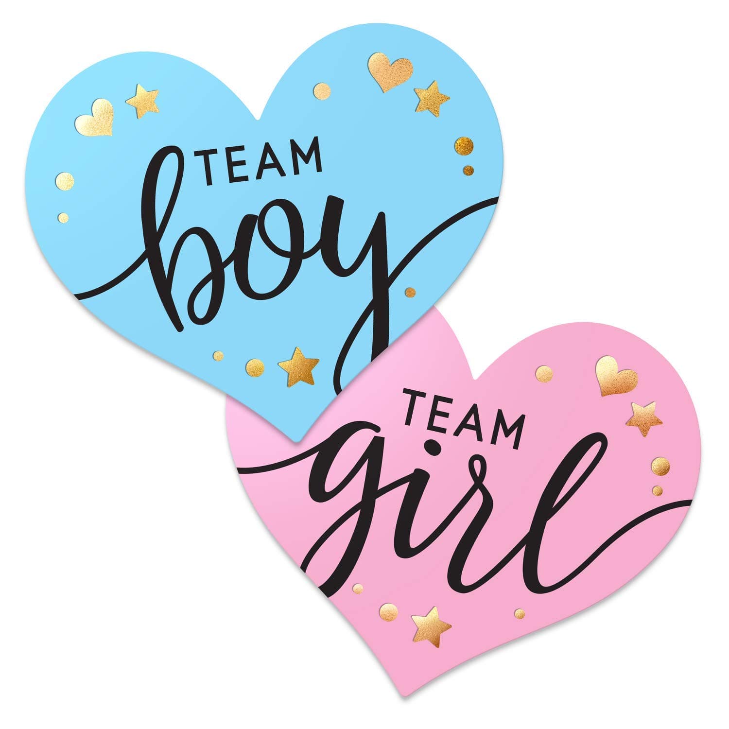 2.25” Gender Reveal Stickers for Party Invitations and Voting Games (80 Count) - Team Boy and Team Girl Labels with Gold Foil for Reveal Parties and Baby Showers | Easy to Peel and Stick (Heart)