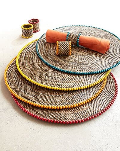 Four Round Bead-Rimmed Placemats, red