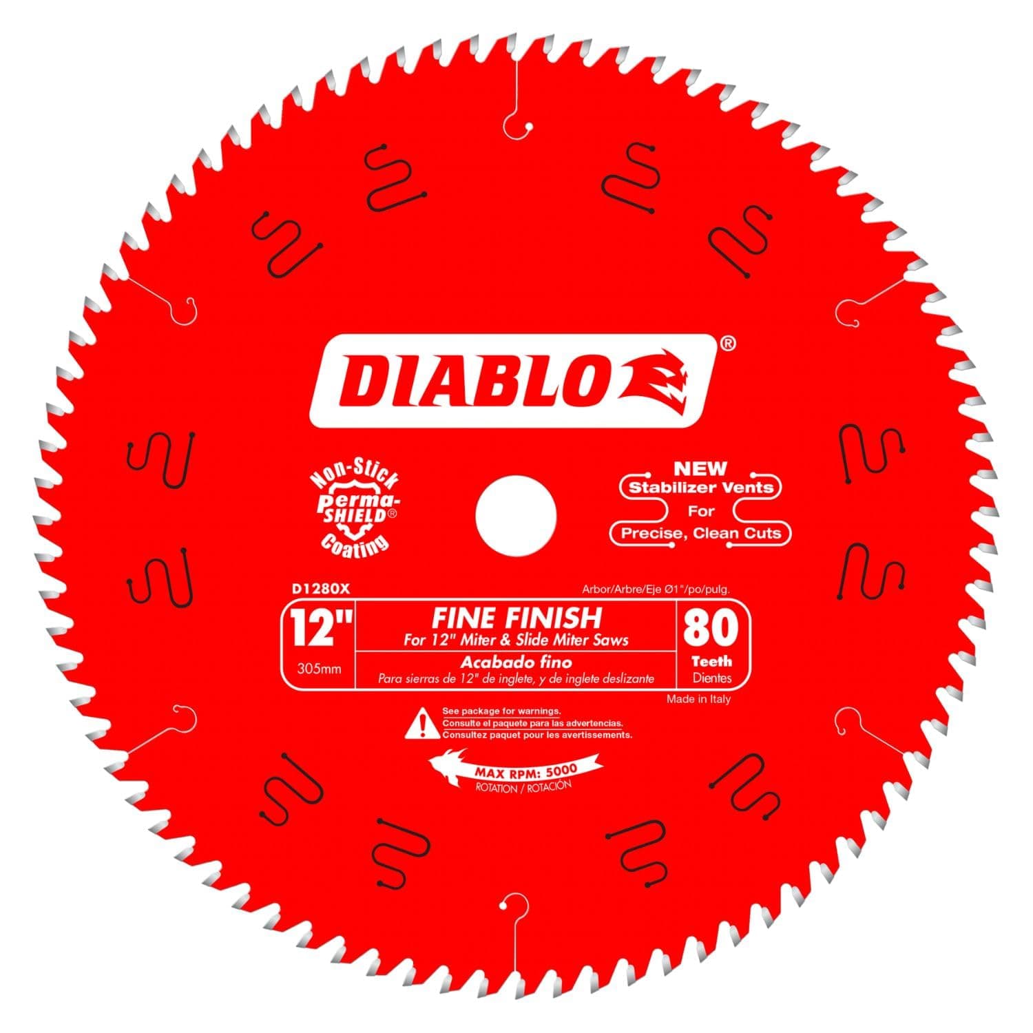 Freud D1280X 12-Inch 80 Tooth ATB Crosscutting Saw Blade with 1-Inch Arbor, Red