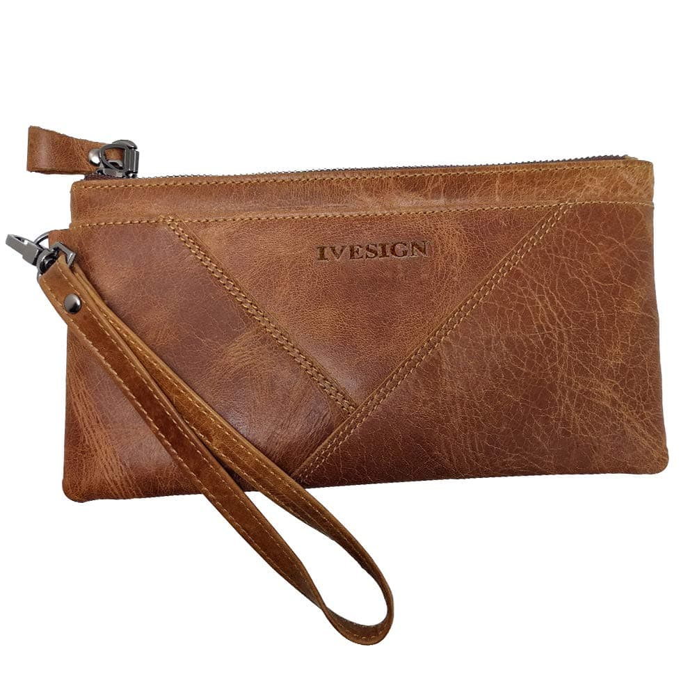 Women Genuine Leather Wristlet Zipper Clutch Wallet Ultra Slim RFID Blocking Credit Card Holder Hand Purse