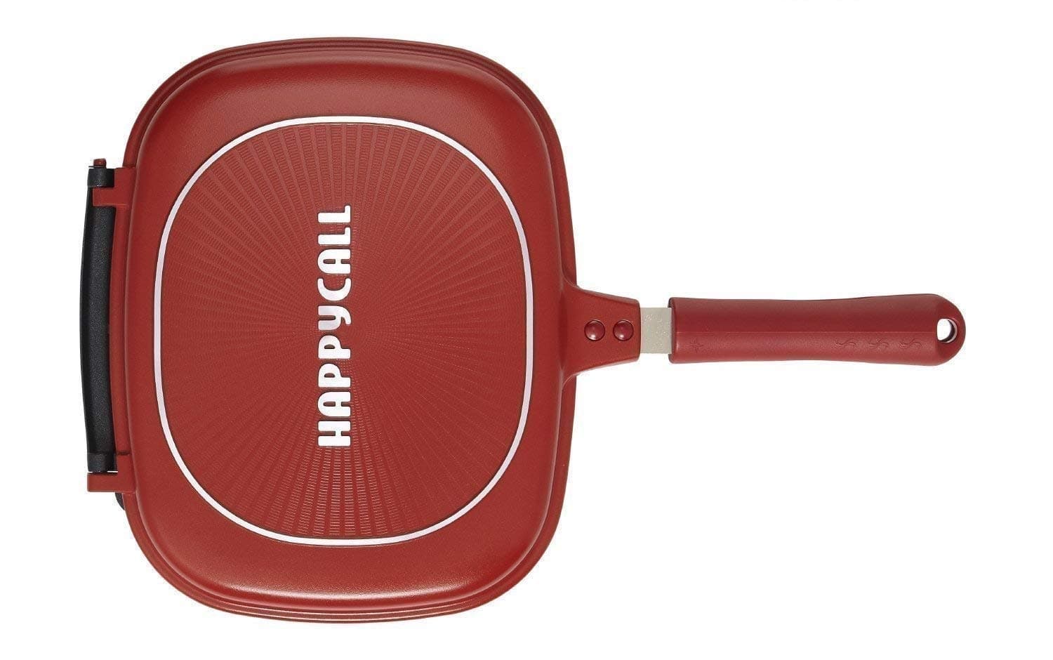 Magic Double-Side Foldable Ceramic Coating Non-Stick Grill Happy Call Frying Pan with 28 cm Strong Magnetic Handles, [Red Color]
