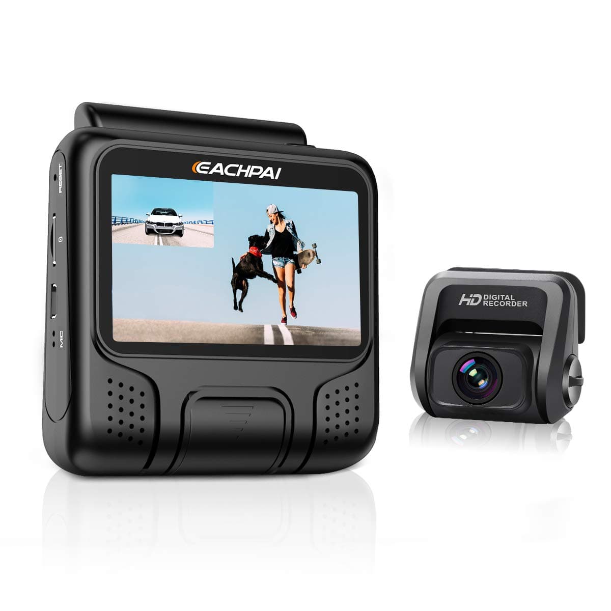 4K Car Dash Camera, EACHPAI E100 Pro UHD WIFI Dashcam for Cars, Front and 1080P Rear Camera Video Recorder with GPS and 32GB Card, 3 Inches Screen, 170° Wide Angle, Adjustable 6G Lens (Black)