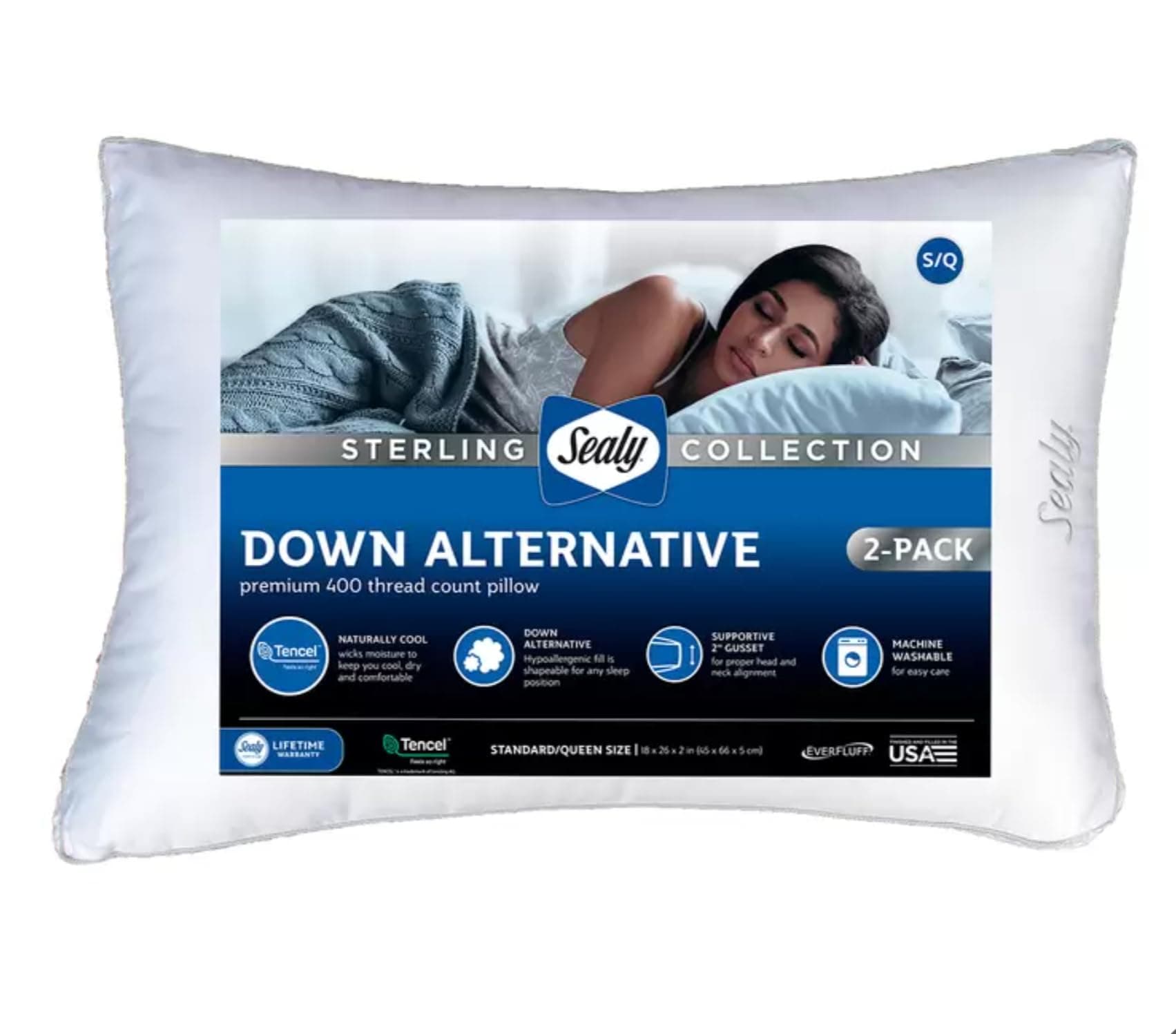 Sterling Collection Down Alternative Pillows 400 Thread Queen - 2 Pack