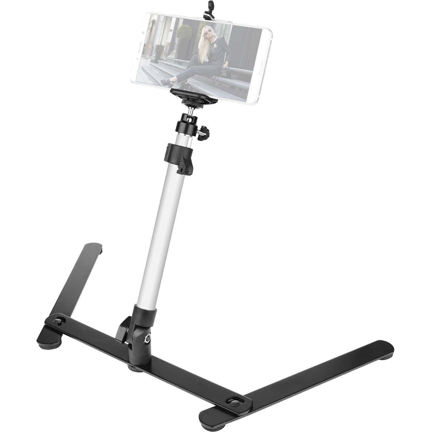 ChromLives Pico Projector Stand with Phone Clamp and Overhead Phone Mount - Mini Tripod, Adjustable Tabletop Monopod Compatible with Smart-Phone