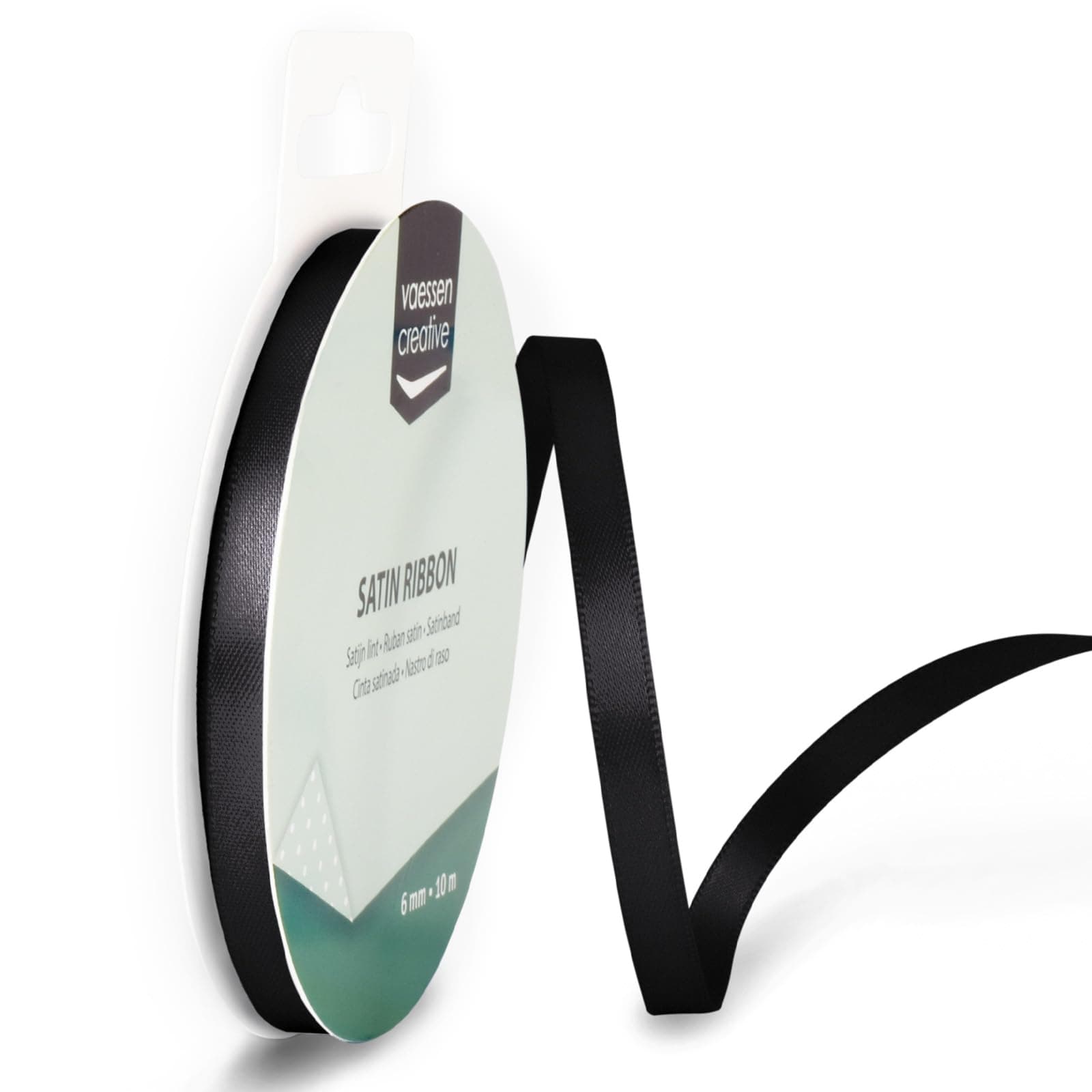 Vaessen Creative Satin Ribbon, Black, 6mm x 100m Double-Sided Shine for Card Making, Scrapbooks, Gift Wrapping and Other Craft Projects, 301002-1004