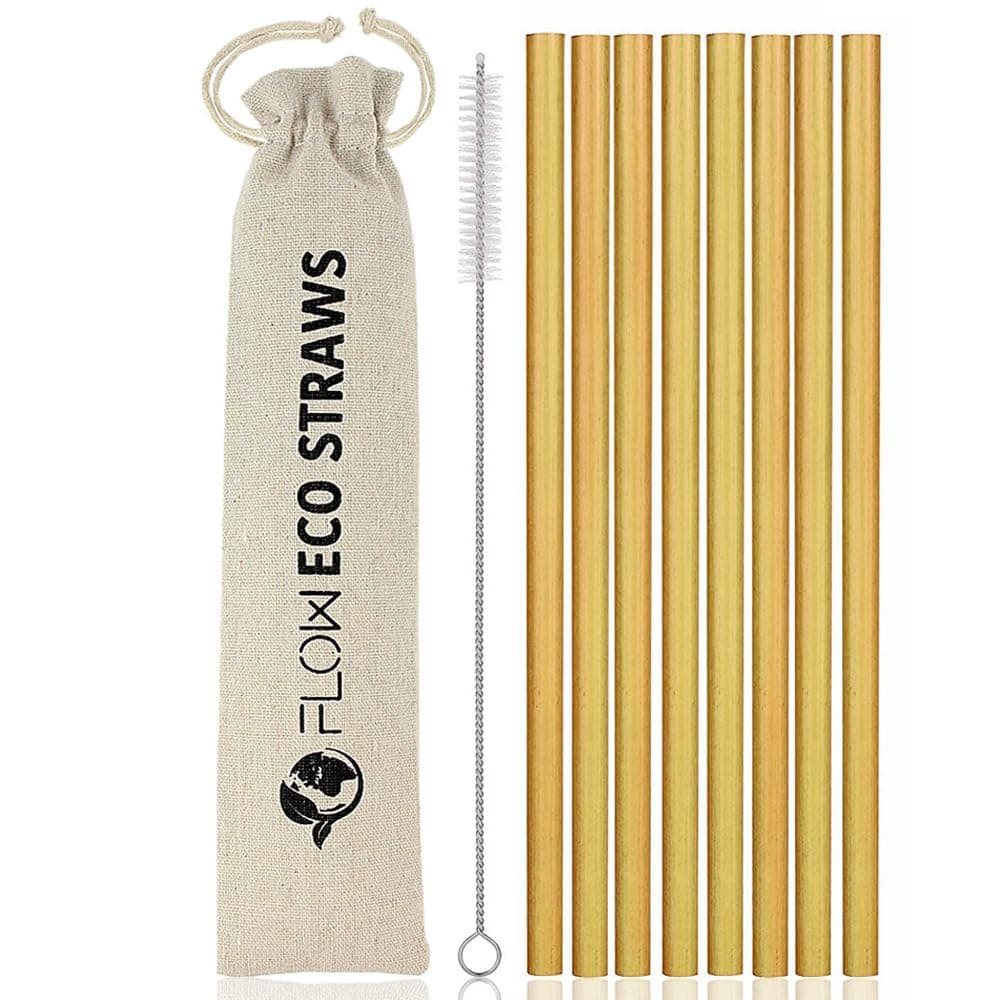Reusable Bamboo Drinking Straws | Set of 8 Biodegradable Straws | Eco Friendly Straws with Storage Bag & Brush | 100% Organic & Natural Bamboo Straws