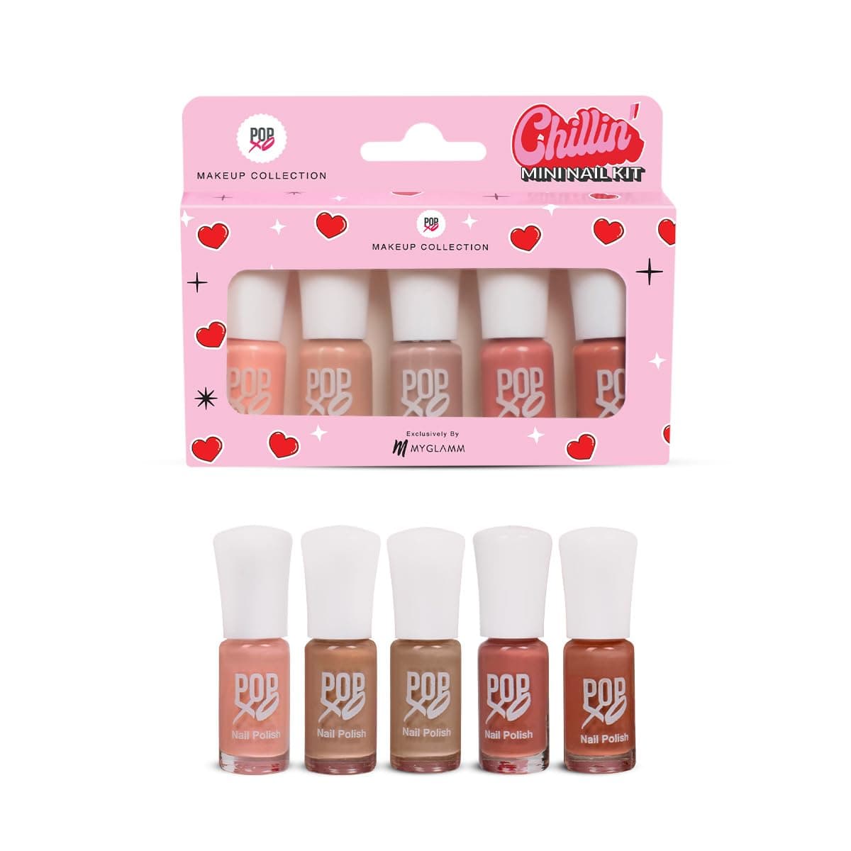 POPxo Makeup Mini Nail Kit - Chillin (Set of 5) | Long Lasting, Chip-Resistant, Nude Shade Mini Nail Polish Set (3ml x 5)