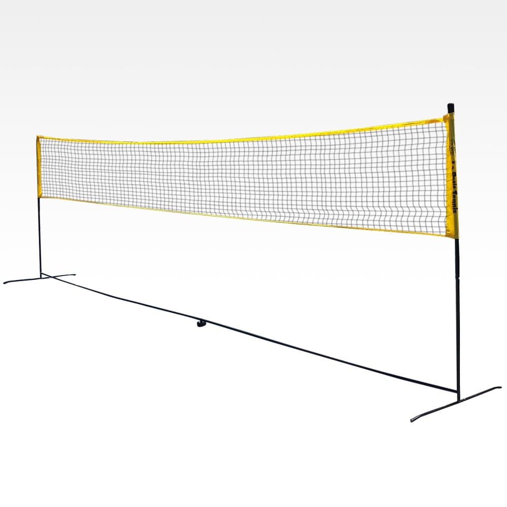 Portable Badminton Net Size Adjustable - 6.10m x 1.55m (20 feet x 5.1 feet) - Transformable into Tennis Net Official Size 5.50m x 0.90 (18 feet x 3 feet) for under 10s competition - Foldable feet for easy storage against a wall