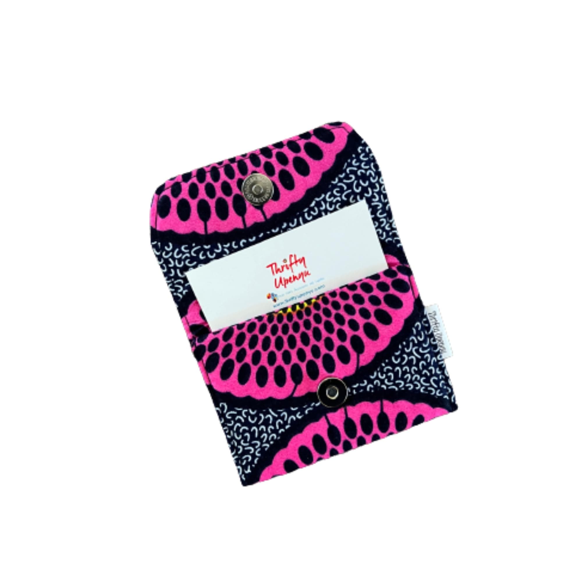 African Fabric Mini Card Case, Business Card Holder, Loyalty Reward Card Holder (Pink Yellow Black Dots)