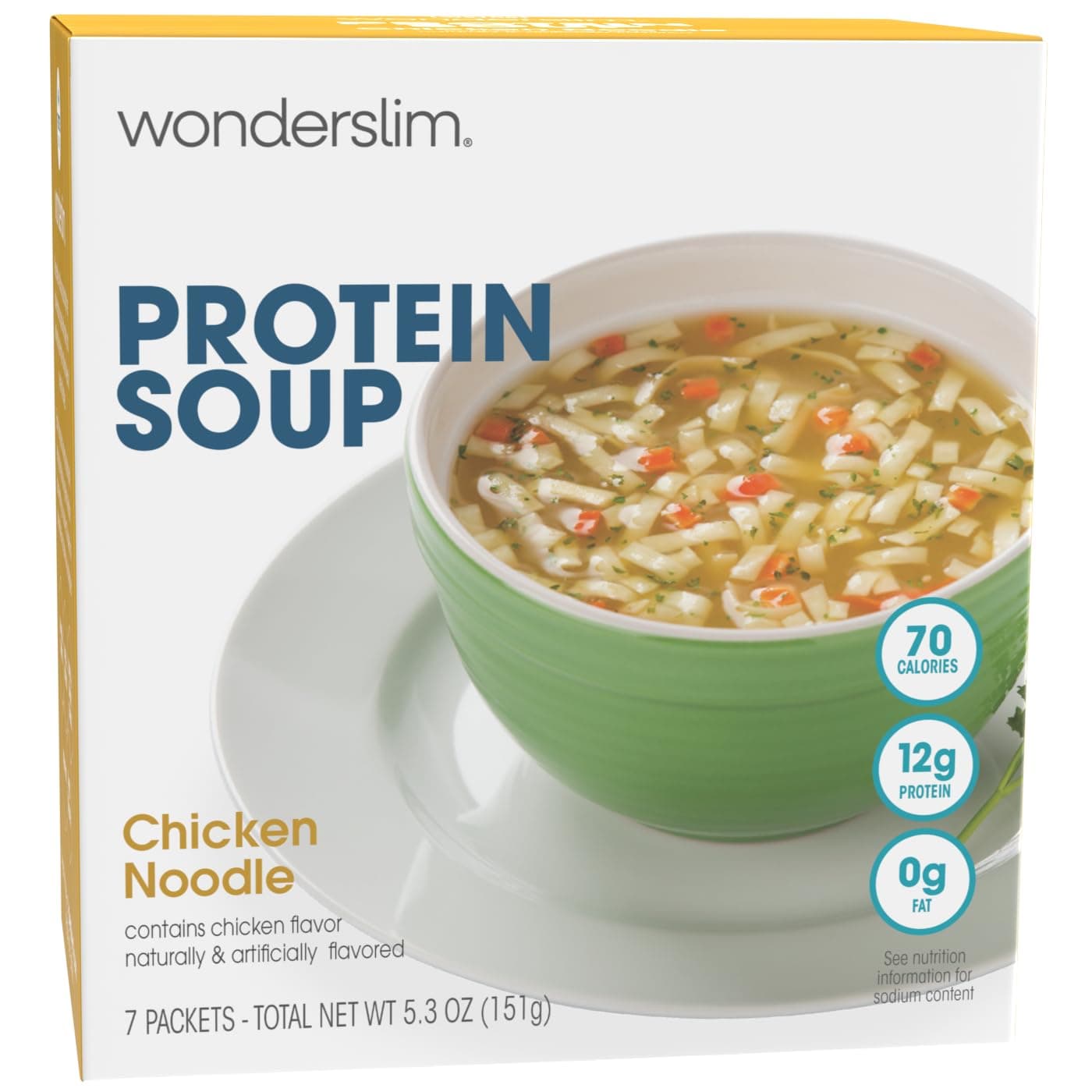 WonderSlim Protein Soup, Chicken Noodle, 70 Calories, 12g Protein, No Fat, Low Carb (7ct)
