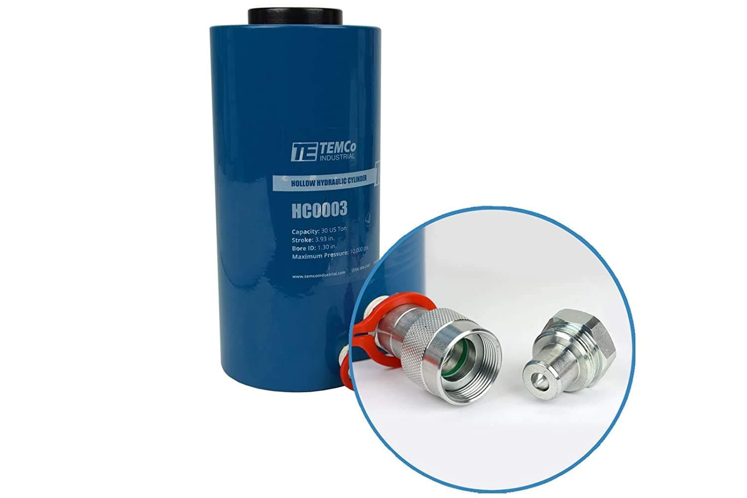 TEMCo HC0003 - Hollow Hydraulic Cylinder Ram 30 TON 4 Inch Stroke (Optional Tonnages Availiable)