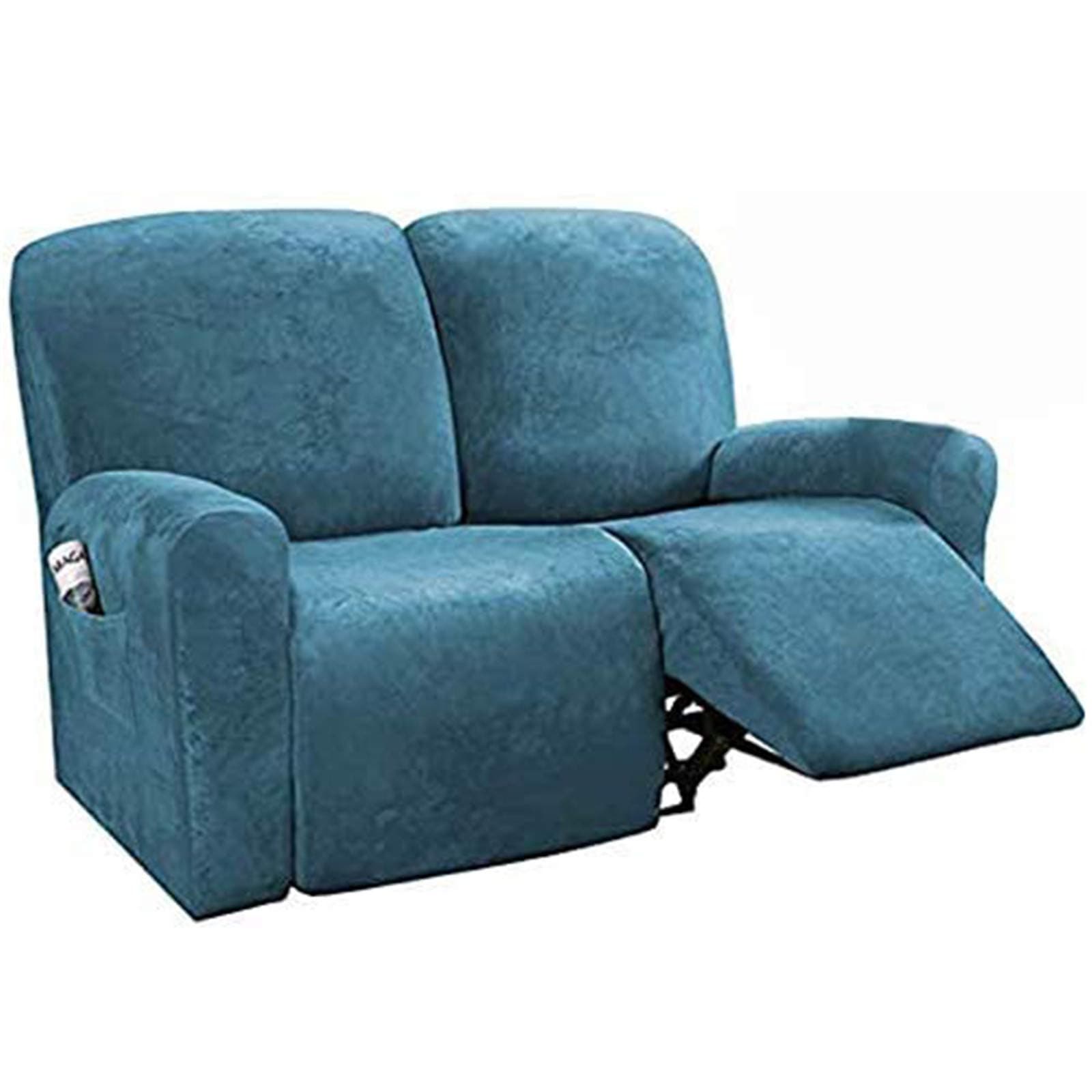 GYHH Velvet Sofa Slipcovers Spandex Plush Furnitue Cover Deluxe Lounge Cover,High Stretch Furniture Protector Cover for Recliner Set 6-pieces (Peacock blue)