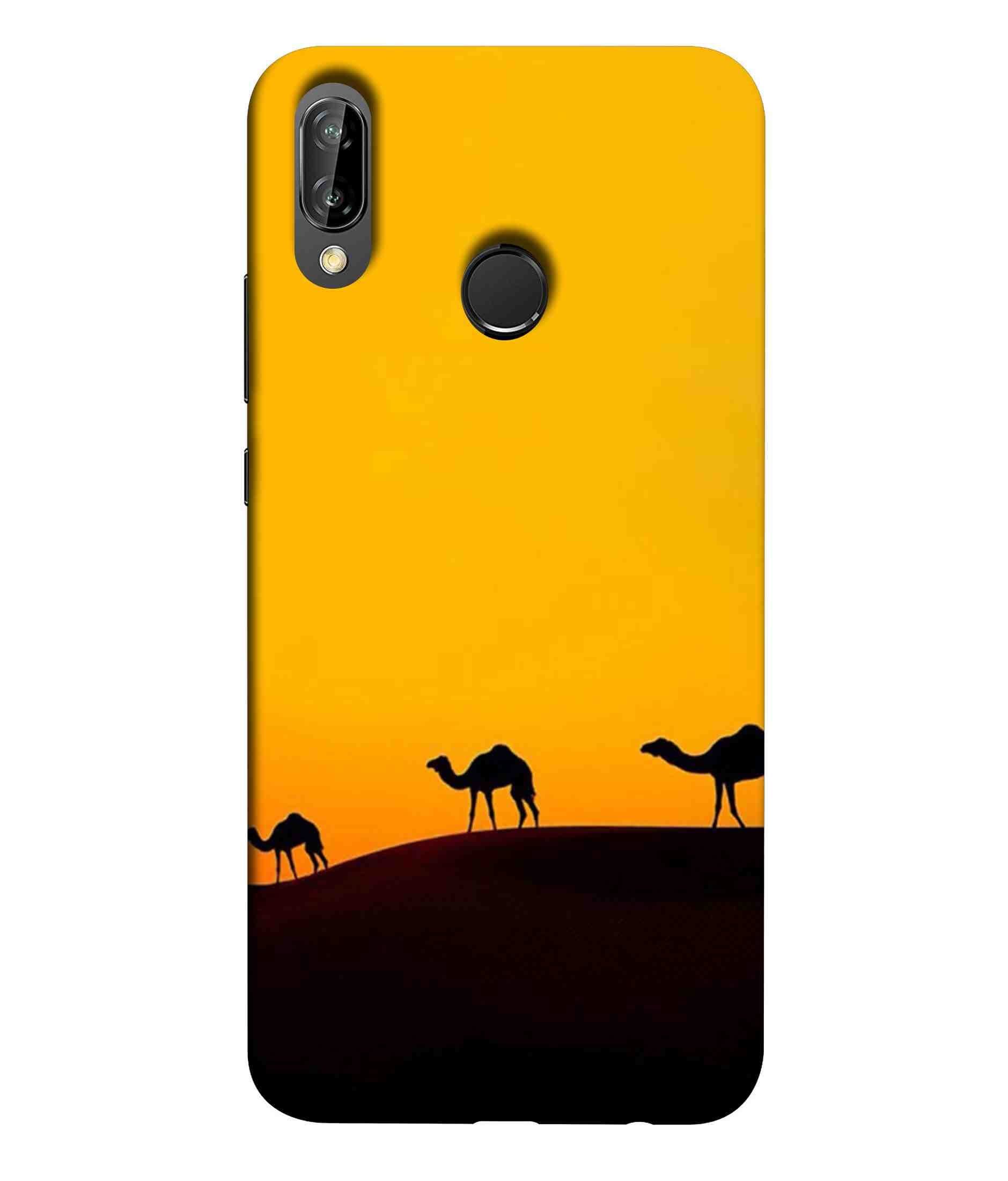 Printfidaa Huawei P20 lite, Huawei Nova 3e Back Cover Three Camils Walking in Sand Desert Printed Designer Back Case