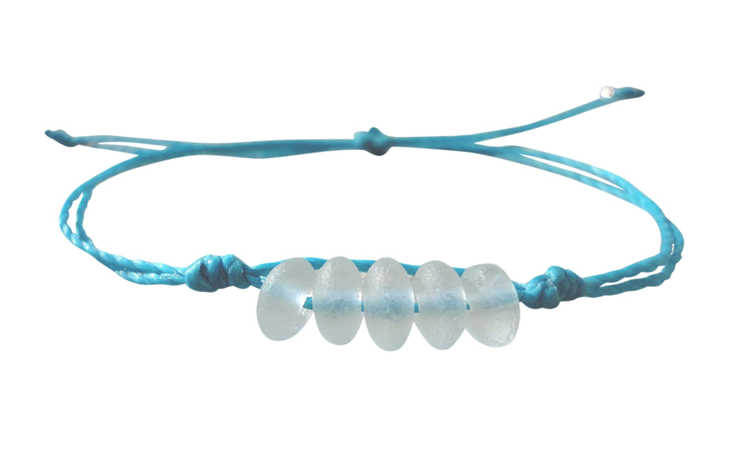 Sea StampedSea Glass Bead Bracelet or Anklet - Made from RECYCLED GLASS BEADS - Waterproof Wax Coated Bracelet or Anklet-Teal Thread-Handmade Bracelet