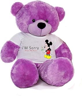 Hug'n'Feel® Soft Toys Big Teddy Bear Wearing I'm Sorry T-Shirt 5 feet Purple_T Shirt_ I'm Sorry Plush & Stuffed Toys