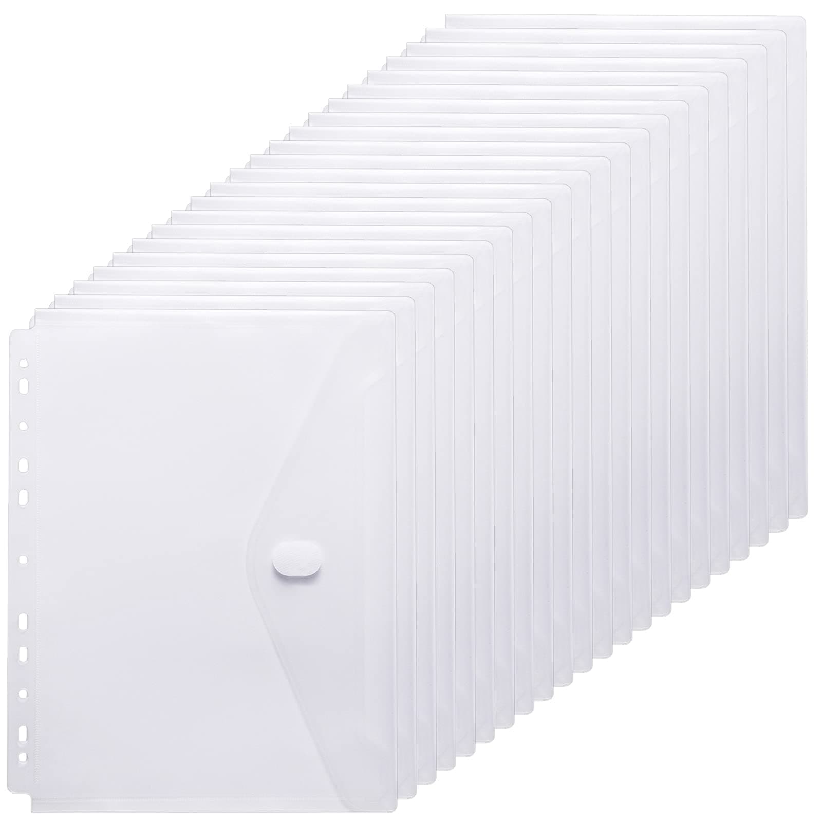 YoeeJob 11 Holes Semi Poly Envelope Pocket Insert Pages for Binders with Hook and Loop Closure Clear,Letter Size 15 Packs.