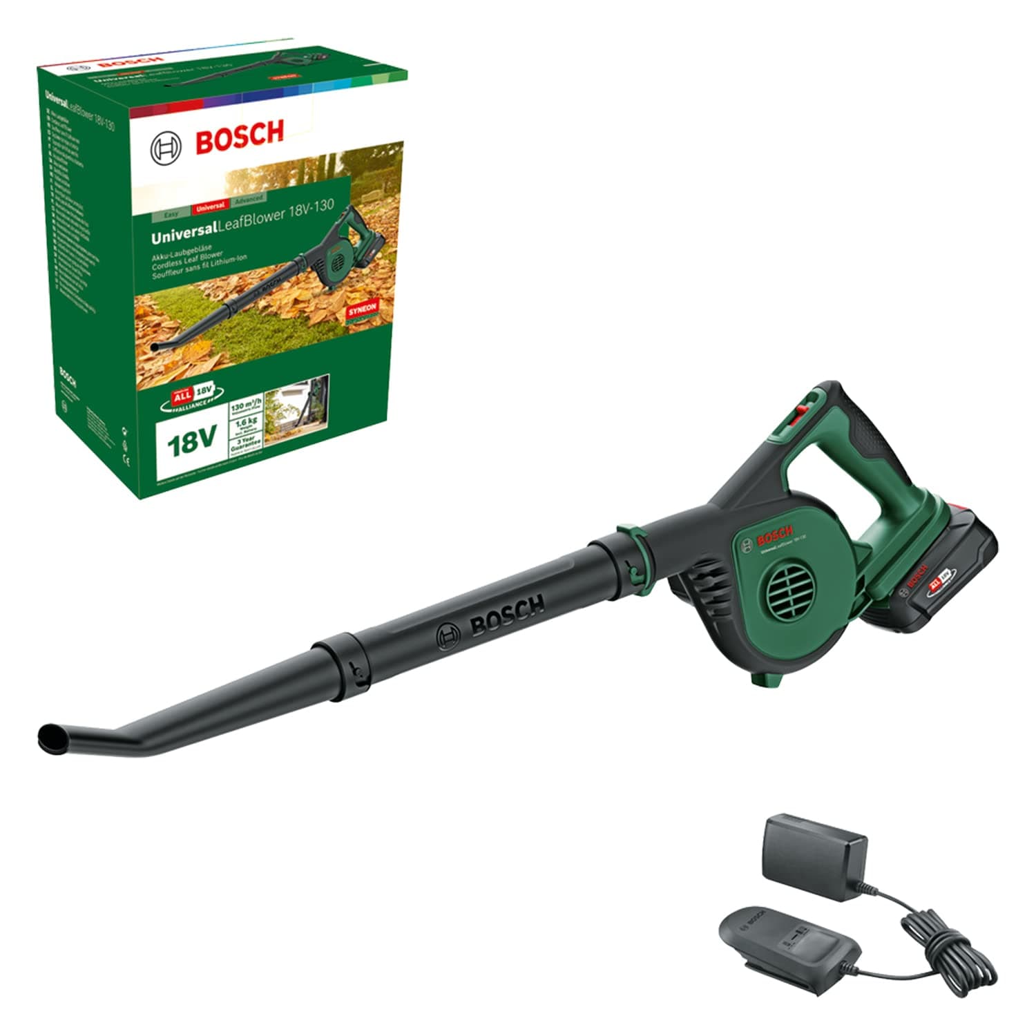 Cordless Leaf Blower UniversalLeafBlower 18V-130 (for Fast and Easy Outdoor Clearing; 18 Volt System; 1x 2.5Ah Battery and Charger)