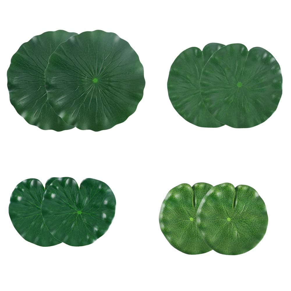 HUAESIN Artificial Pond Plants Floating Foam Lotus Leaves Fake Plastic Pond Plant Lotus Leaf Foliage Decor for Koi Goldfish Aquarium 8 Pcs 15cm 18cm 22cm 28.5cm