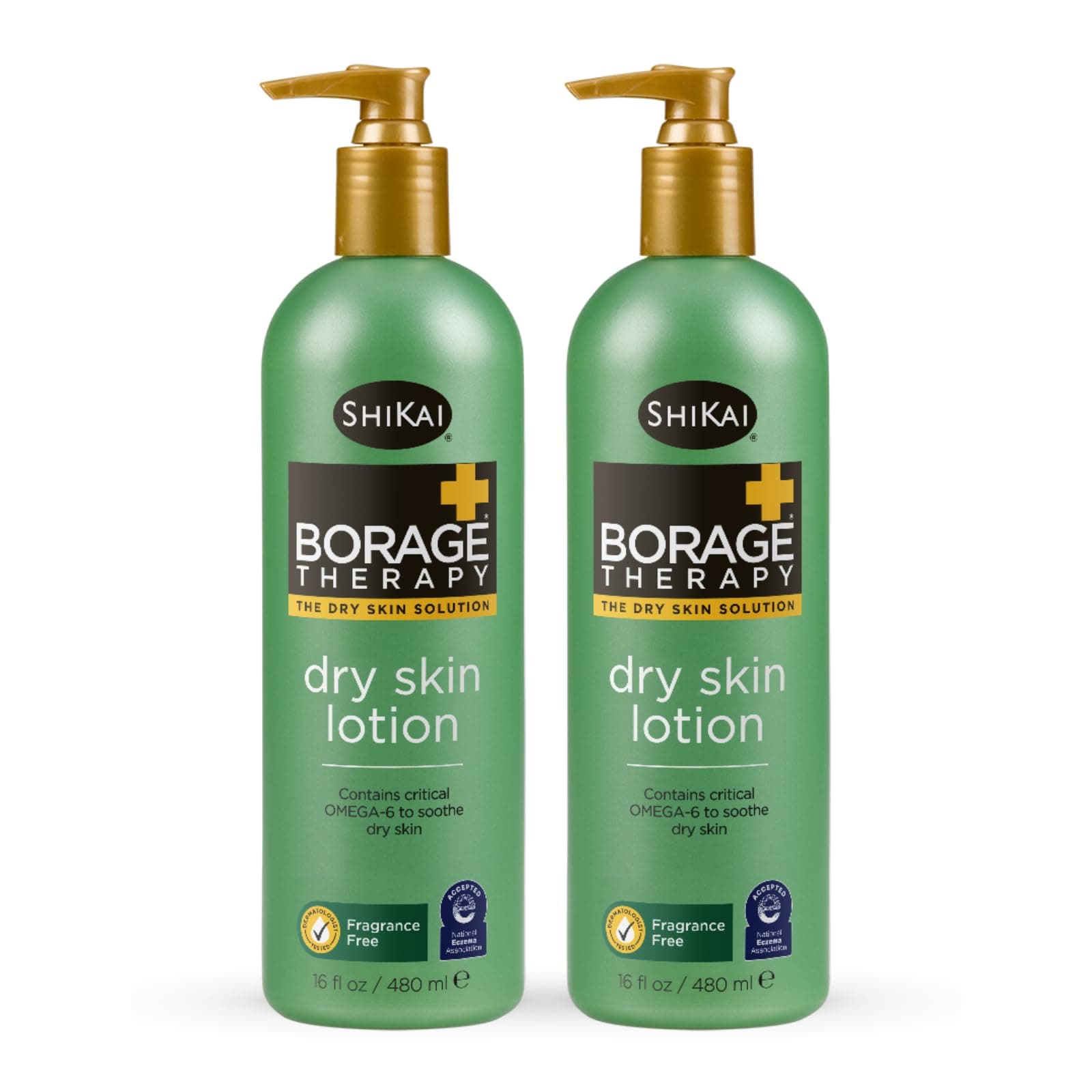 ShiKai Borage Therapy Dry Skin Lotion Moisturizer (16oz, Pack of 2) Unscented Skincare | Hydrating Lotion for Eczema, Dry Hands & Body | With Oatmeal, Shea