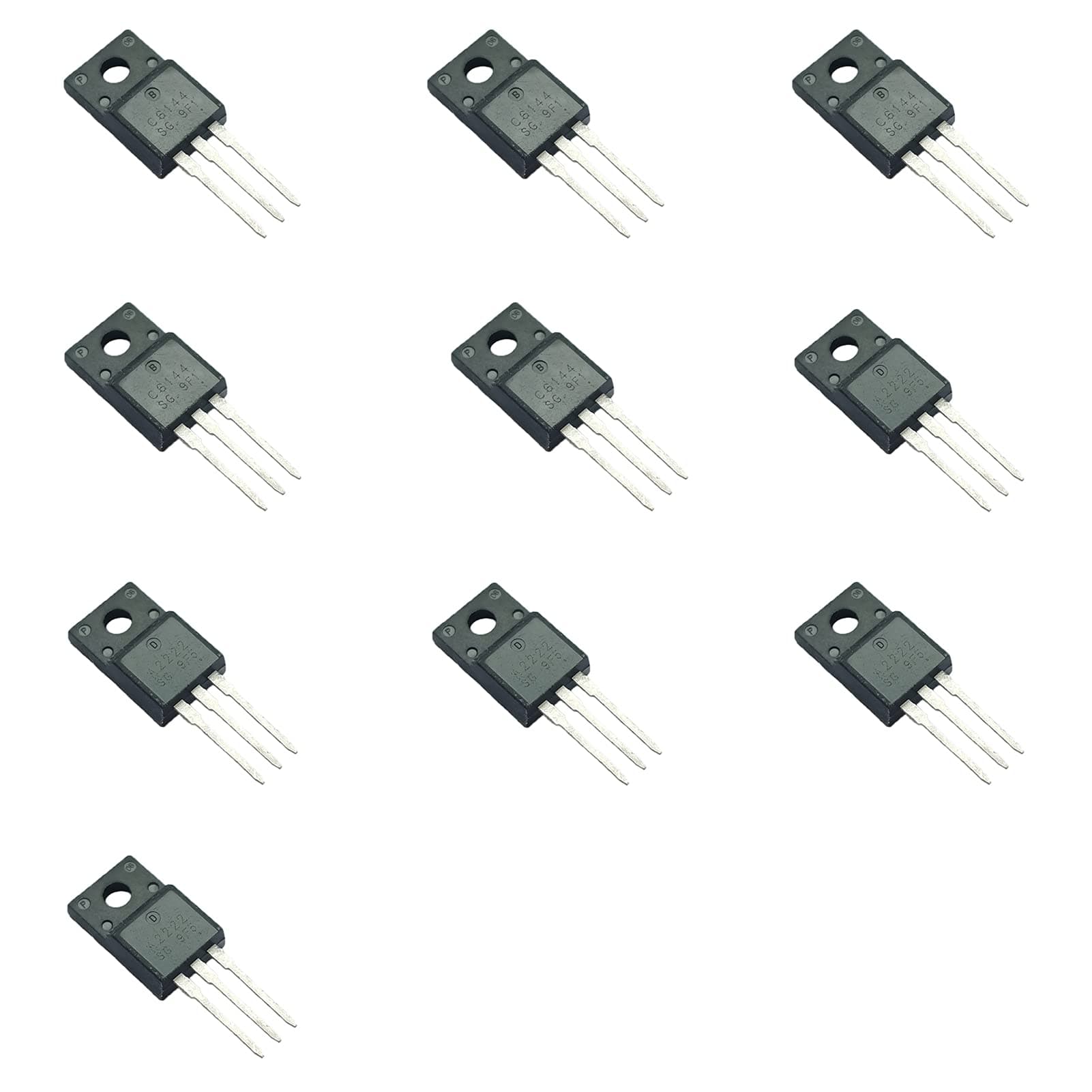 10pcs(5pcs A2222+5pcs C6144) A2222SG C6144SG PNP NPN Epitaxial Planar Silicon Transistor for High-Current Switching Applications，To-220AB.