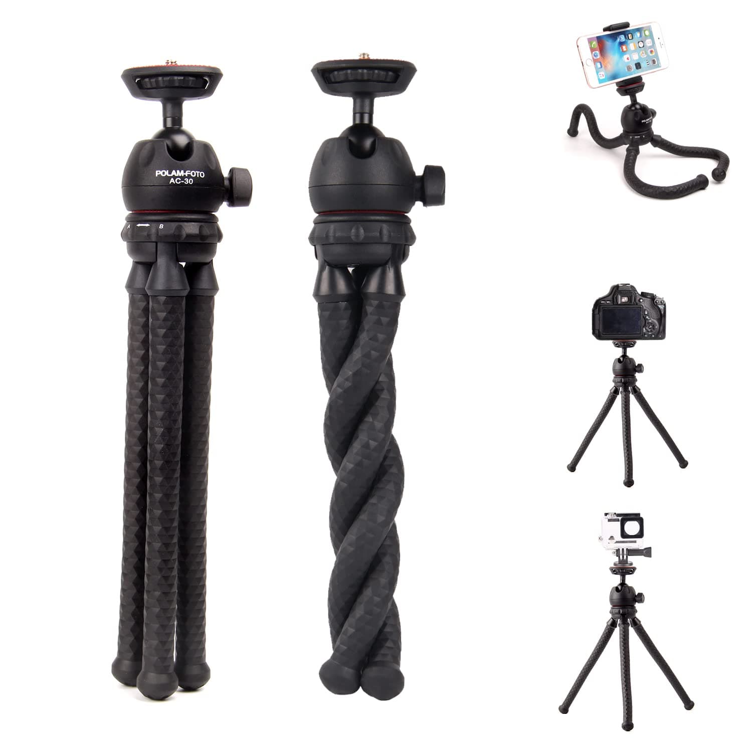 Mini Flexible Tripod Phone Tripod Tabletop Octopus Portable Bendy Tripods for Camera Canon/Nikon/Sony DSLR/SLR Includes Adapter and Phone Clip…