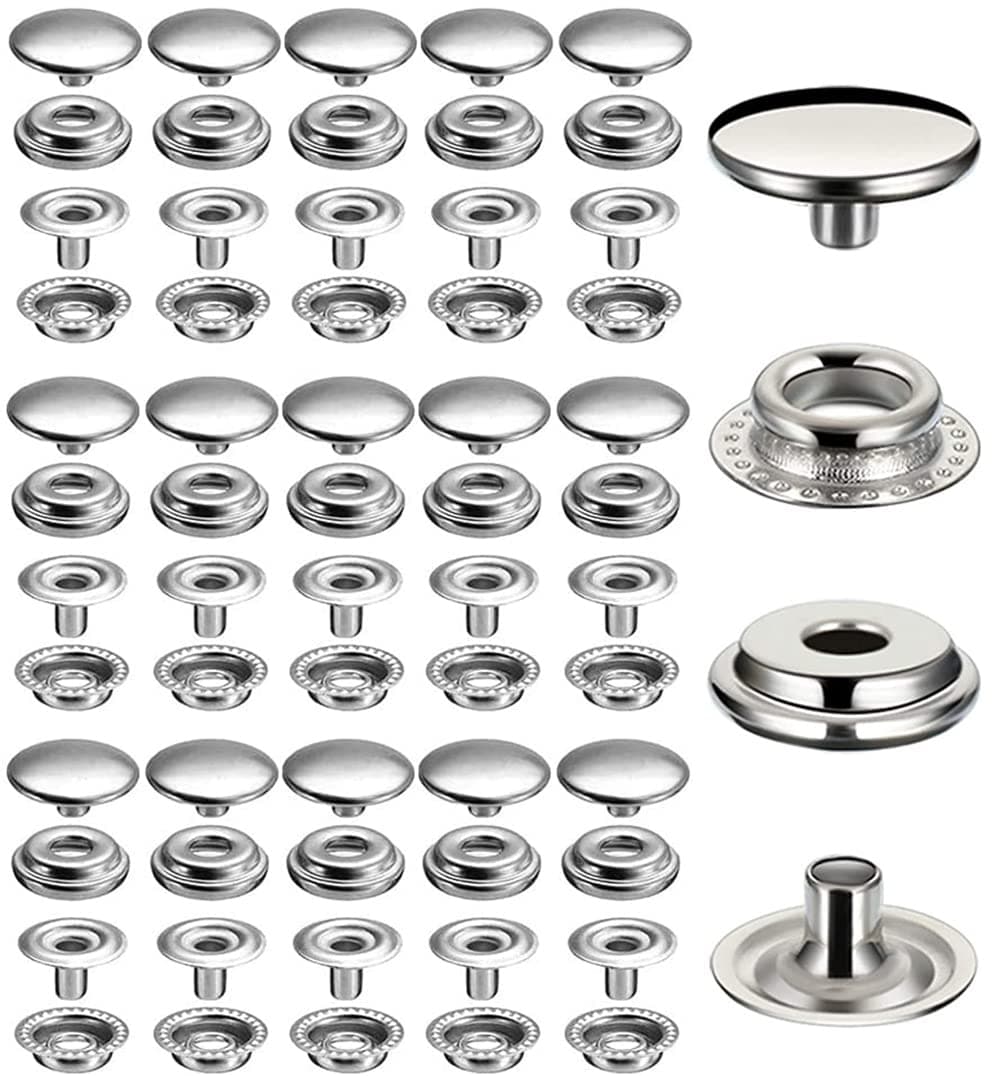 BetterJonny 240 Pieces Stainless Steel Snap Fastener, 15mm Heavy Duty Snap Button Press Stud Cap for Marine Boat Canvas Bag Leather DIY Craft