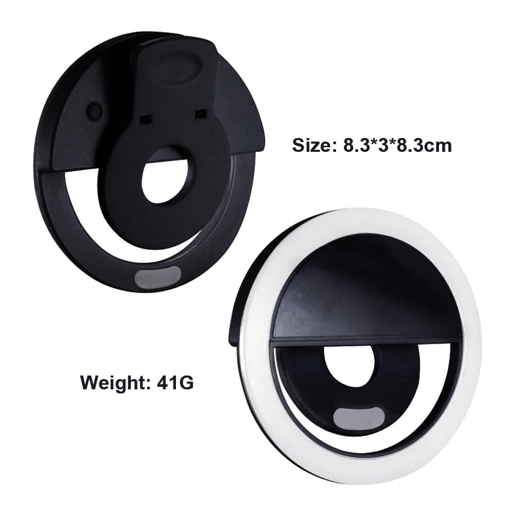 Clip on Selfie Ring Light 3 Level Brightness Selfie LED Camera Light USB Rechargeable Selfie with 36 LEDs for iPhone,iPad,Sumsung Galaxy,Sony, Motorola,Any Smart Phones,Video-Black