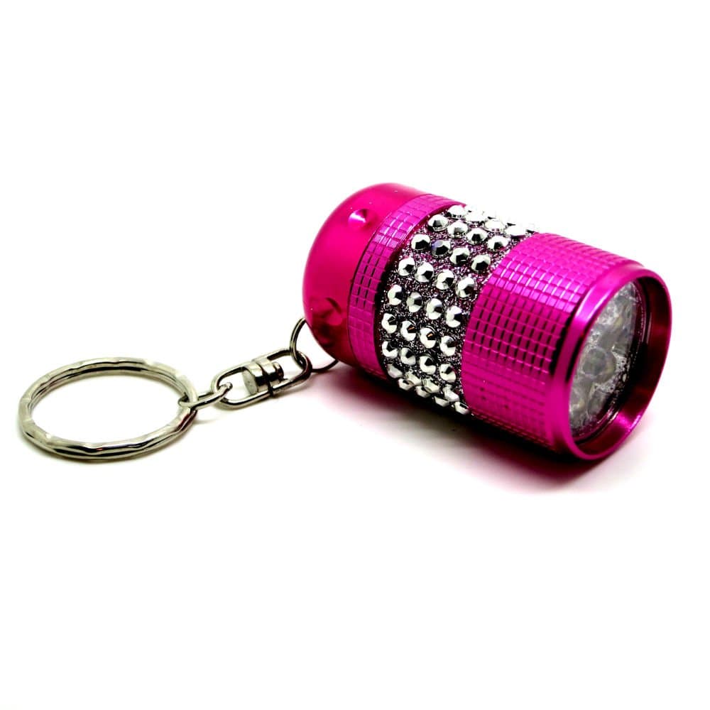 Pink with Rhinestone Multi Led Flashlight Keychain