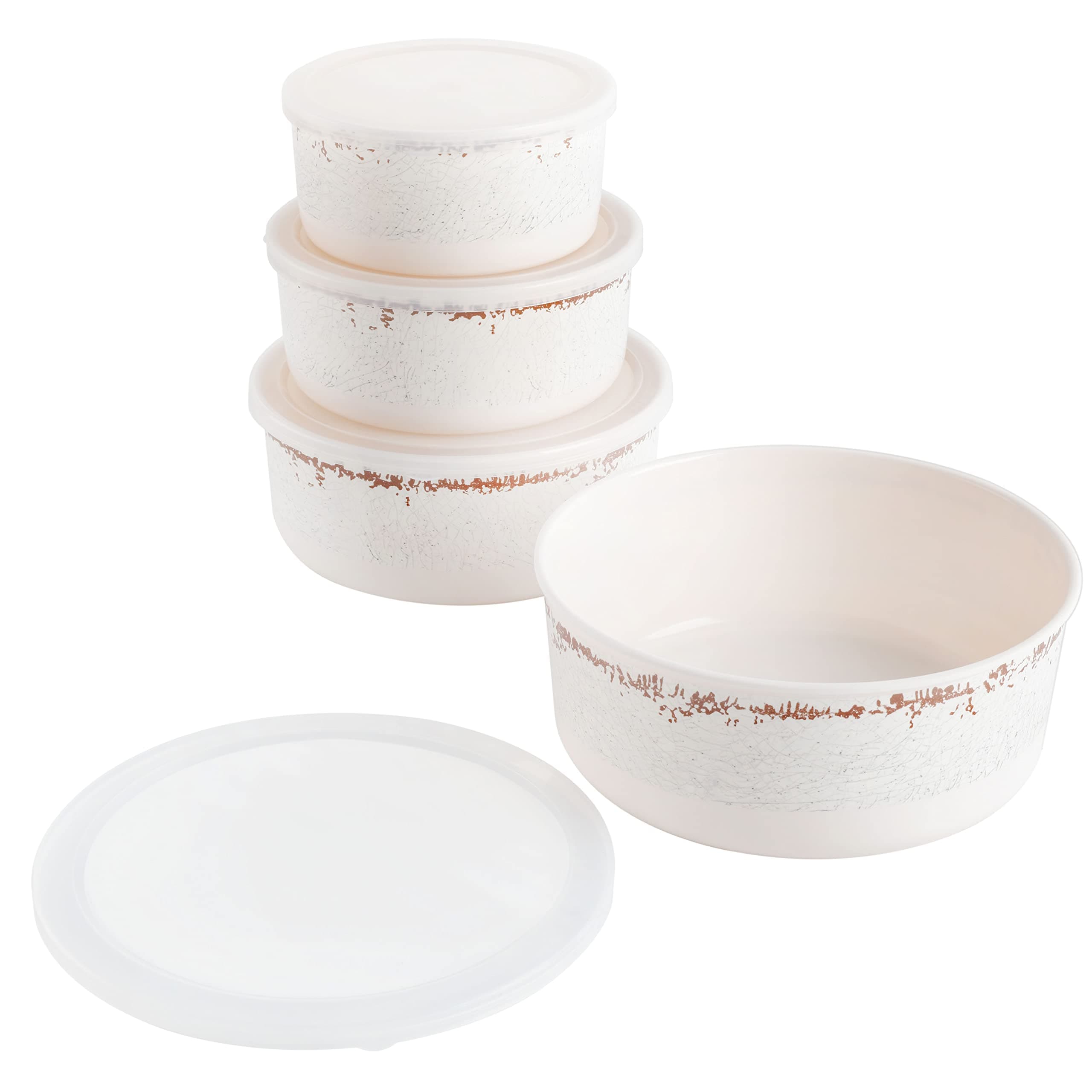 Gibson Soho Lounge Laurie Gates by Mauna Melamine 8 Piece Nesting Food Storage Set W/PP Lid- 54OZ, 40OZ, 27OZ, 19OZ – Ice White