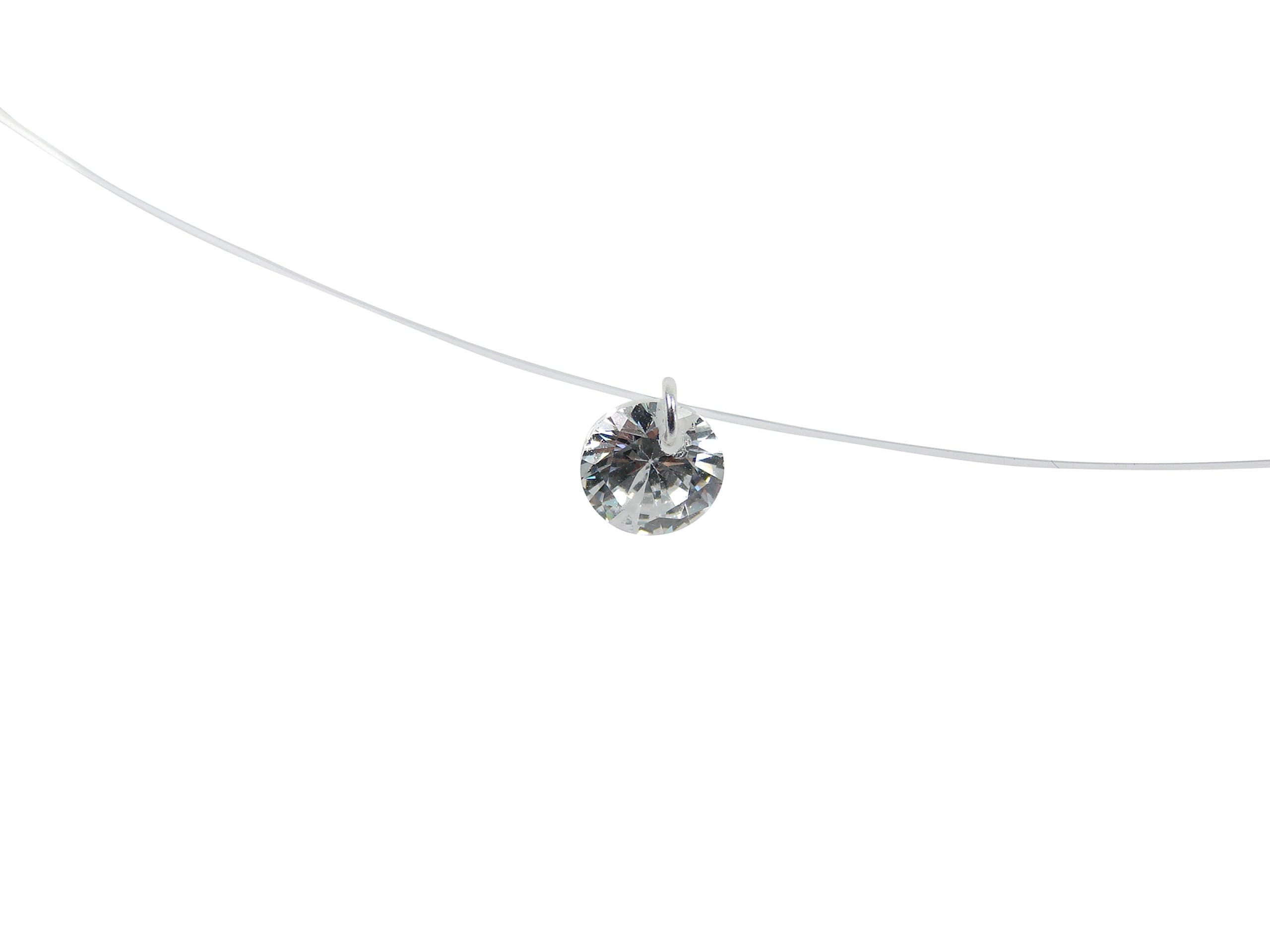 Martinuzzi AccessoriesSolitaire Necklace Crystal Single Bead Floating Illusion Translucent Bridal Necklace, 925 Sterling Silver Clasp and Extender