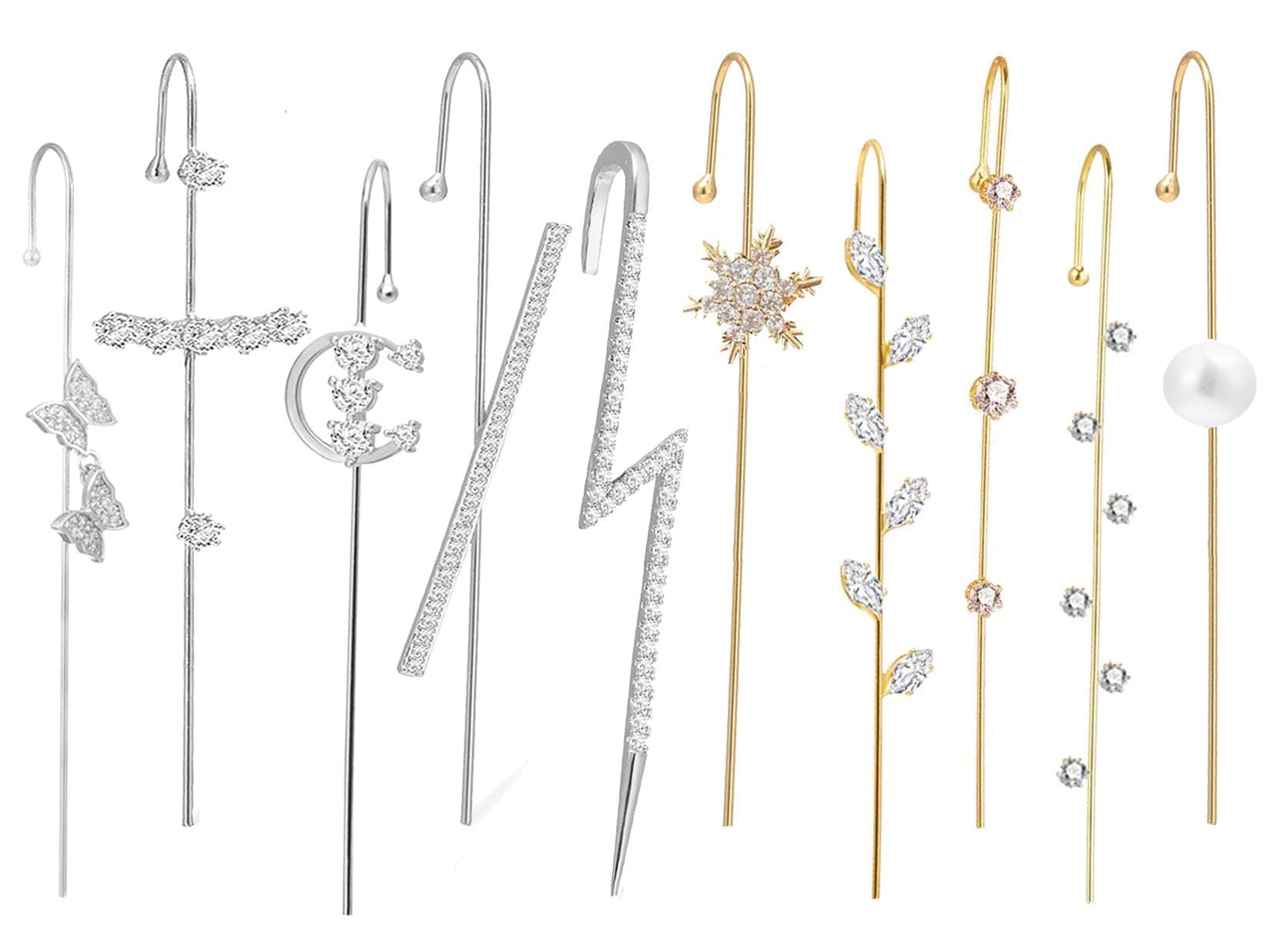 Ear Cuff Crawler Earrings for Women Helix Hook Earrings Wrap Snowflake Rhinestone Lightning Bolt Piercing Jewelry Trendy