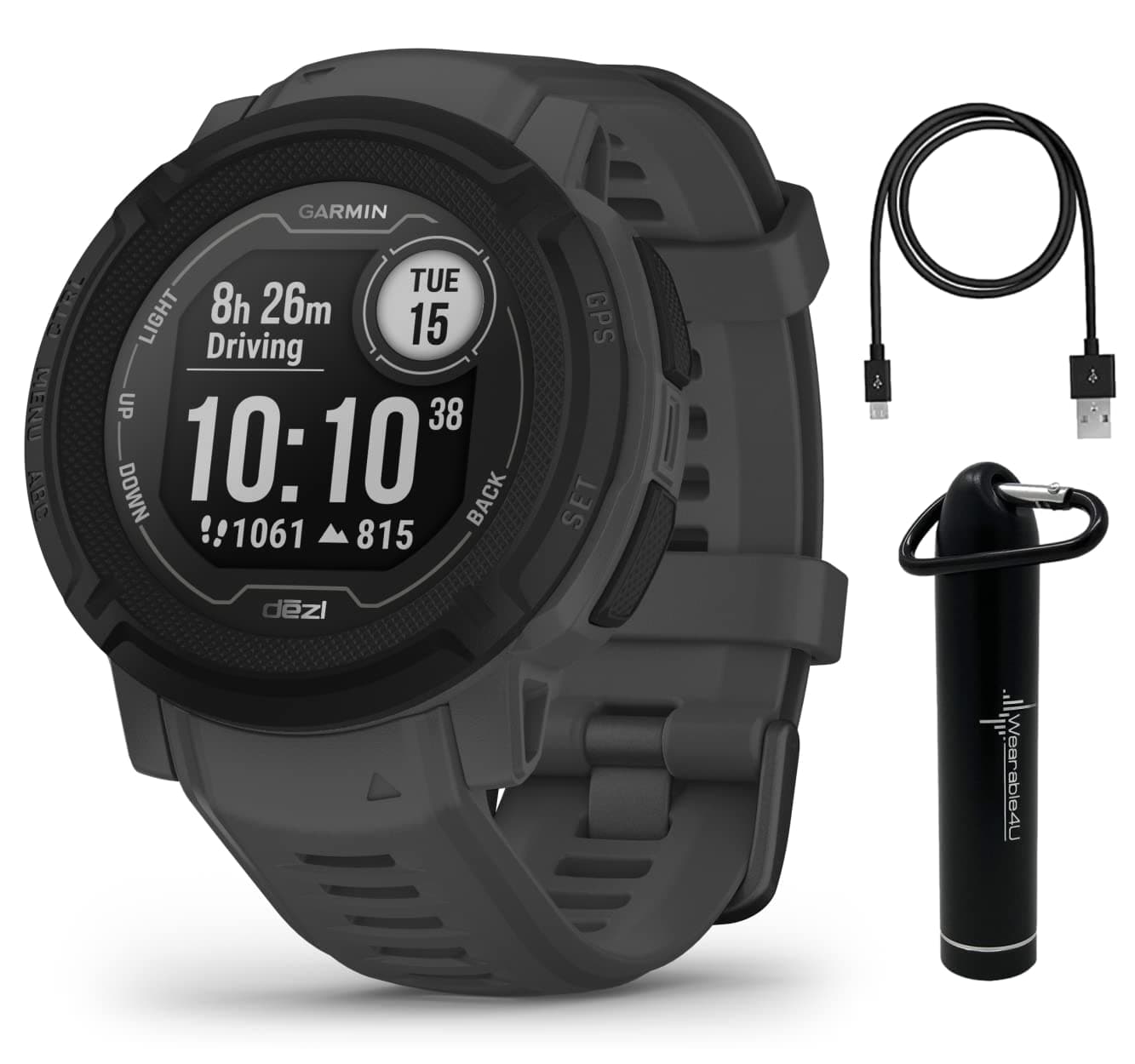 Garmin Instinct 2 dezl Edition, Rugged Trucking Smartwatch, Compatible with The dezl OTR Navigator, Black with Wearable4U Power Bundle